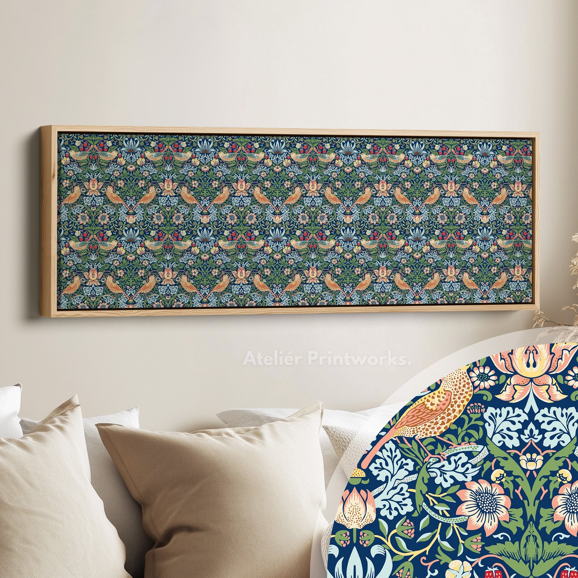 William Morris Strawberry Thief Blue Narrow Long Wall Art