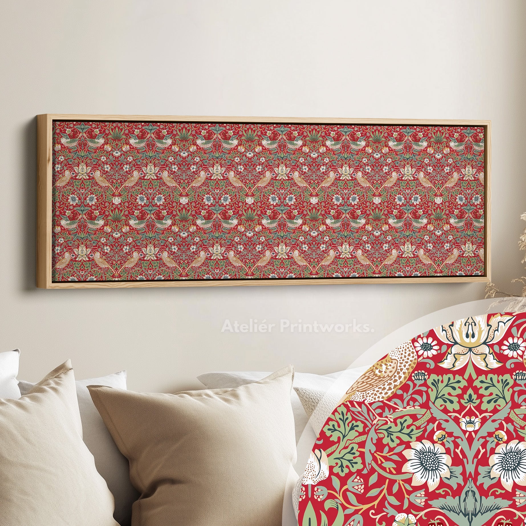 Long Horizontal Wall Decor William Morris Strawberry Thief Red