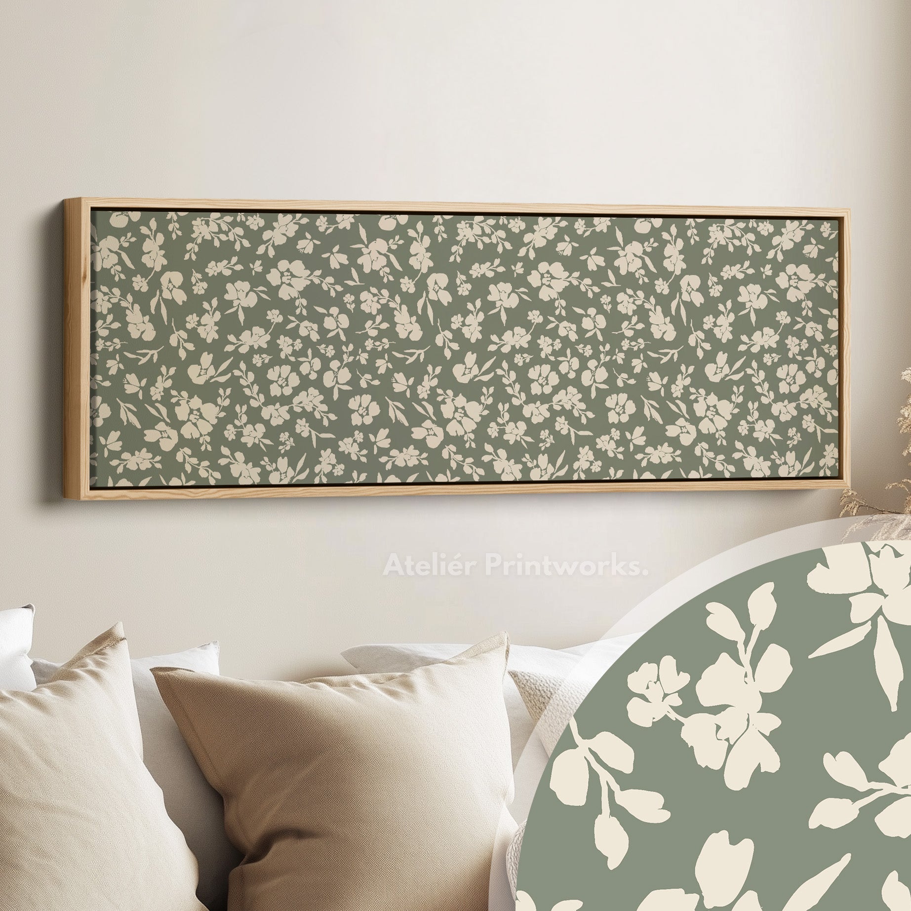 Vintage Cottagecore Above Bed Wall Art Sage Green