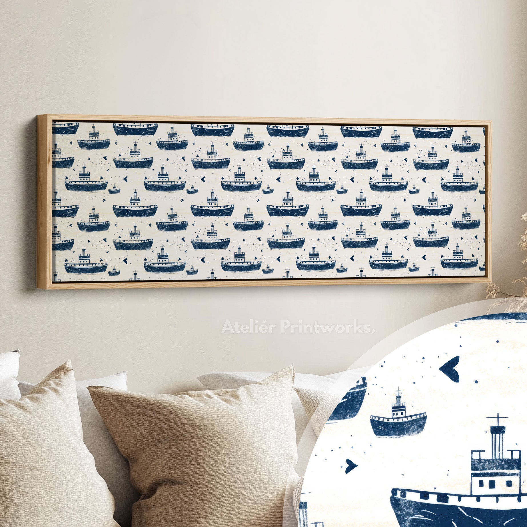 Little Boats Kids Room Long Narrow Panoramic Wall Art