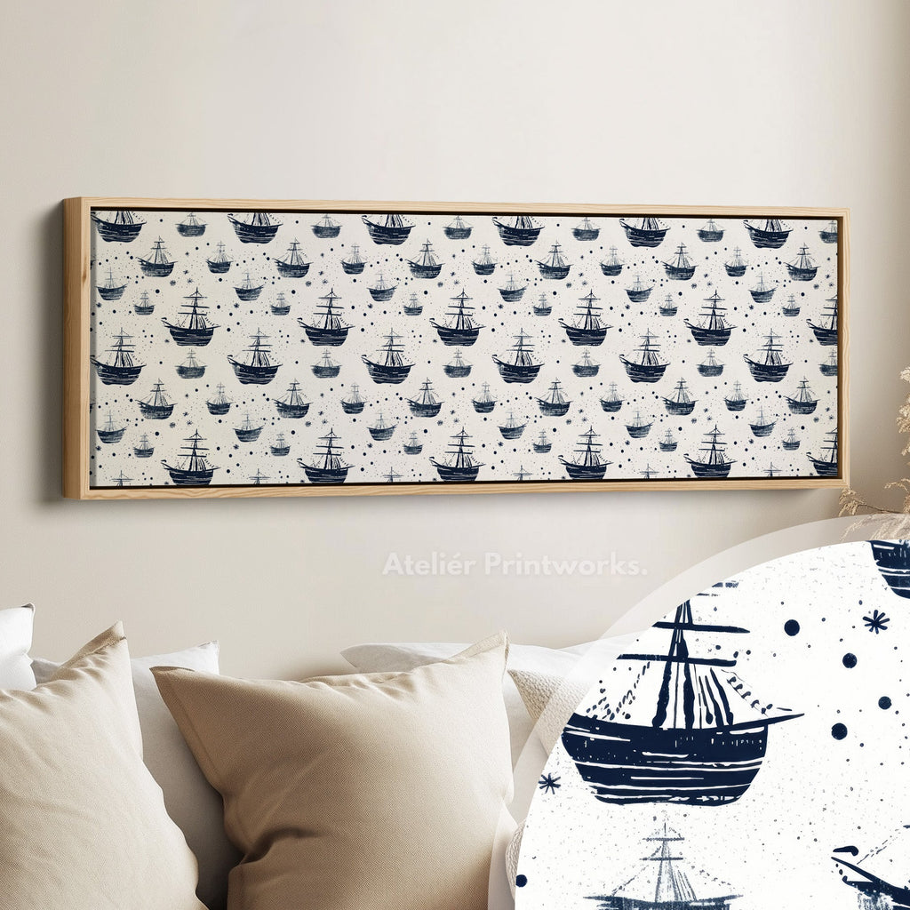 Tiny Pirate Ships Kids Room Long Narrow Panoramic Wall Art