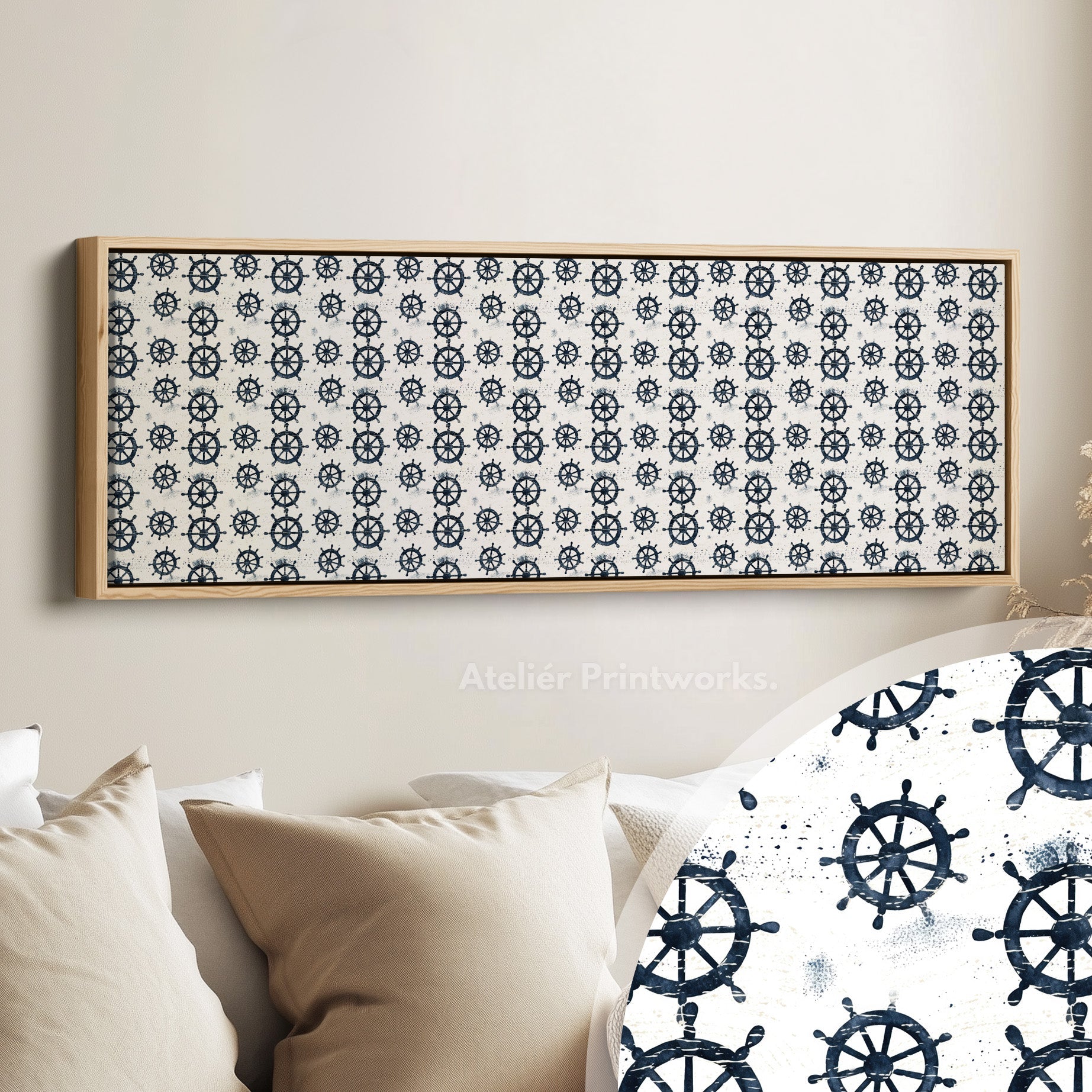 Ships Wheel Long Narrow Panoramic Wall Art