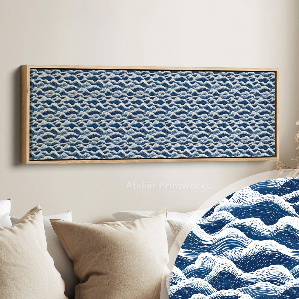 Horizontal Wall Art Long Blue Japandi Style Wave