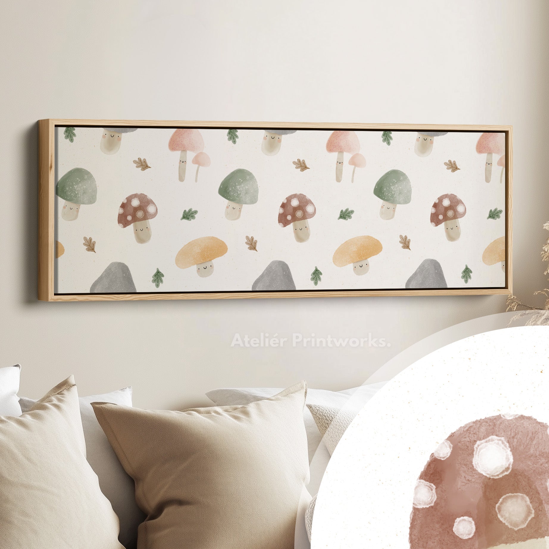 Mushroom Doodle Kids Room Narrow Wall Art