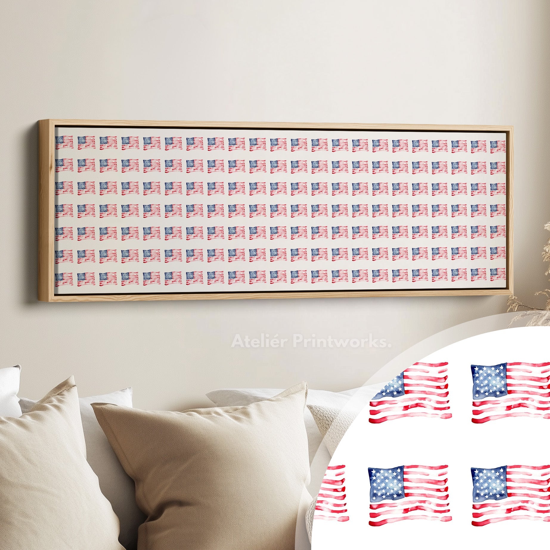 Horizontal Wall Art Small America Flags USA