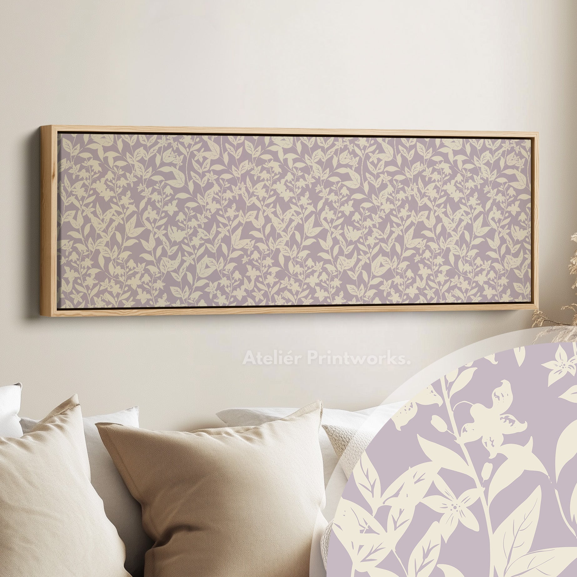 Cottagecore Beige & Lavender Floral Narrow Long Wall Art