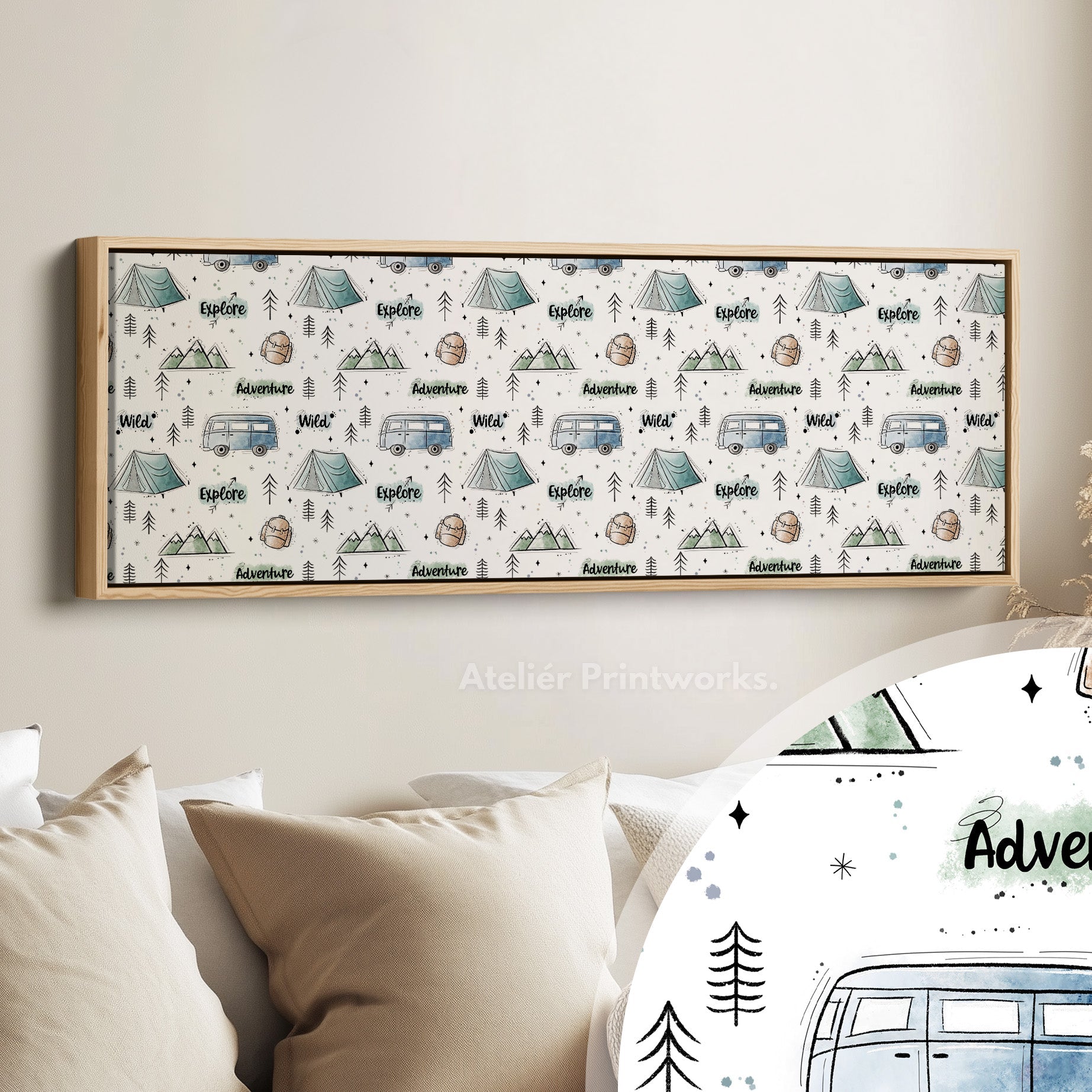 Camping Adventure Kids Room Narrow Slim Wall Art