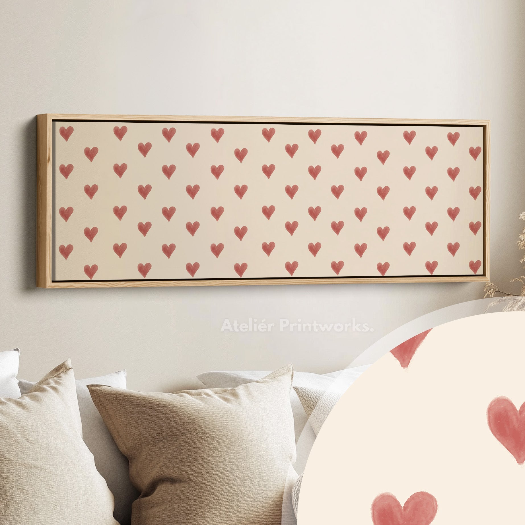 Red Hearts Pattern Wide Skinny Wall Art