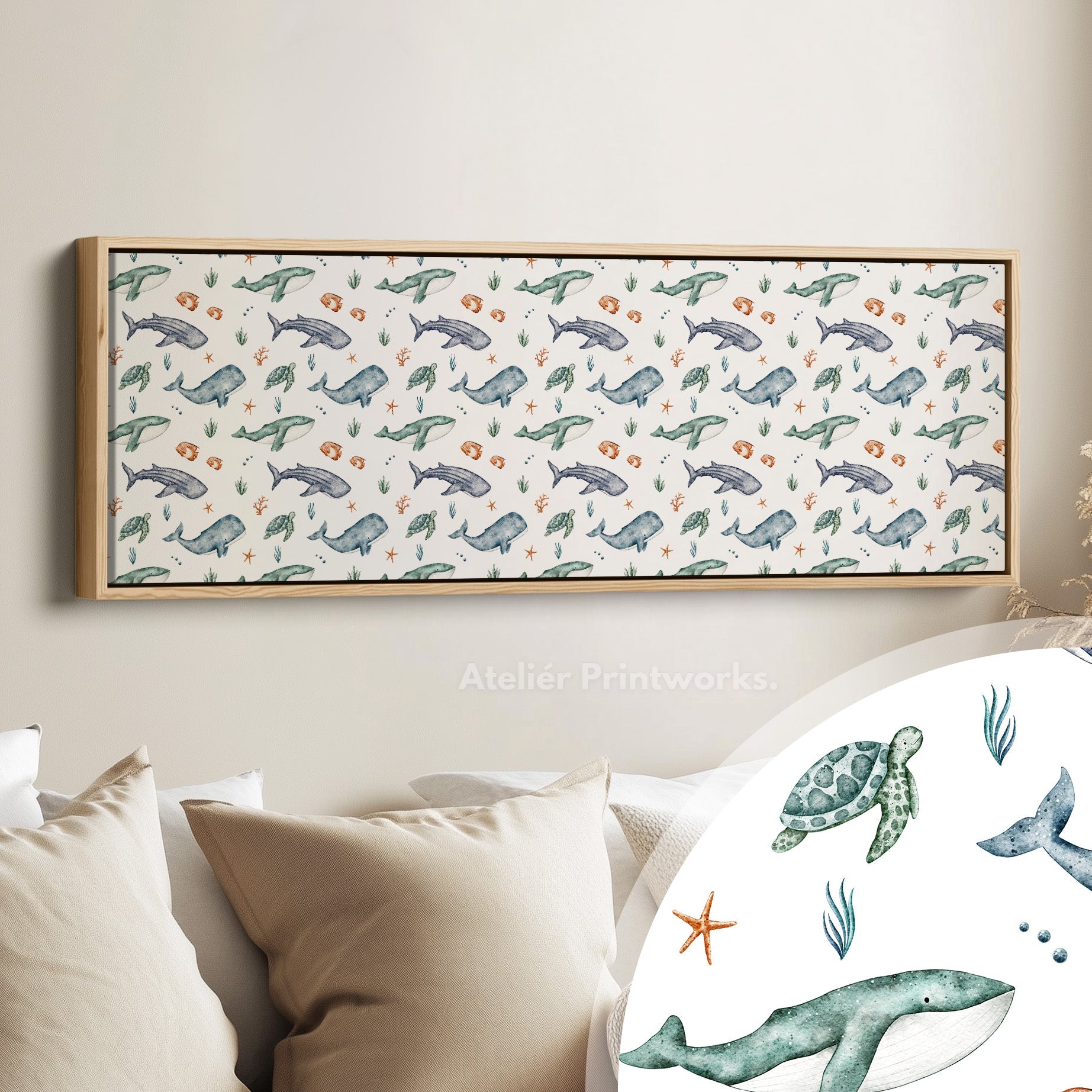 Cute Kids Room Horizontal Wall Decor Sea Creatures