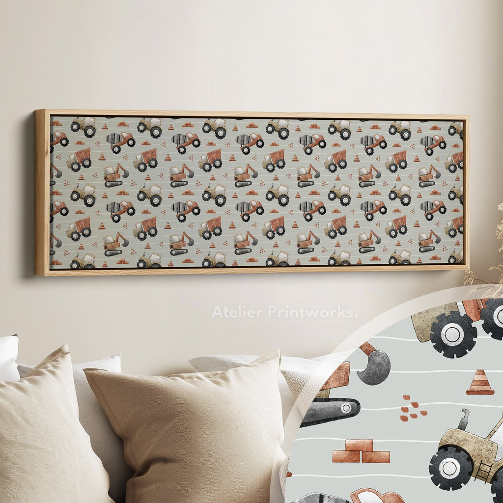 Panoramic Long Kids Room Decor Construction Trucks