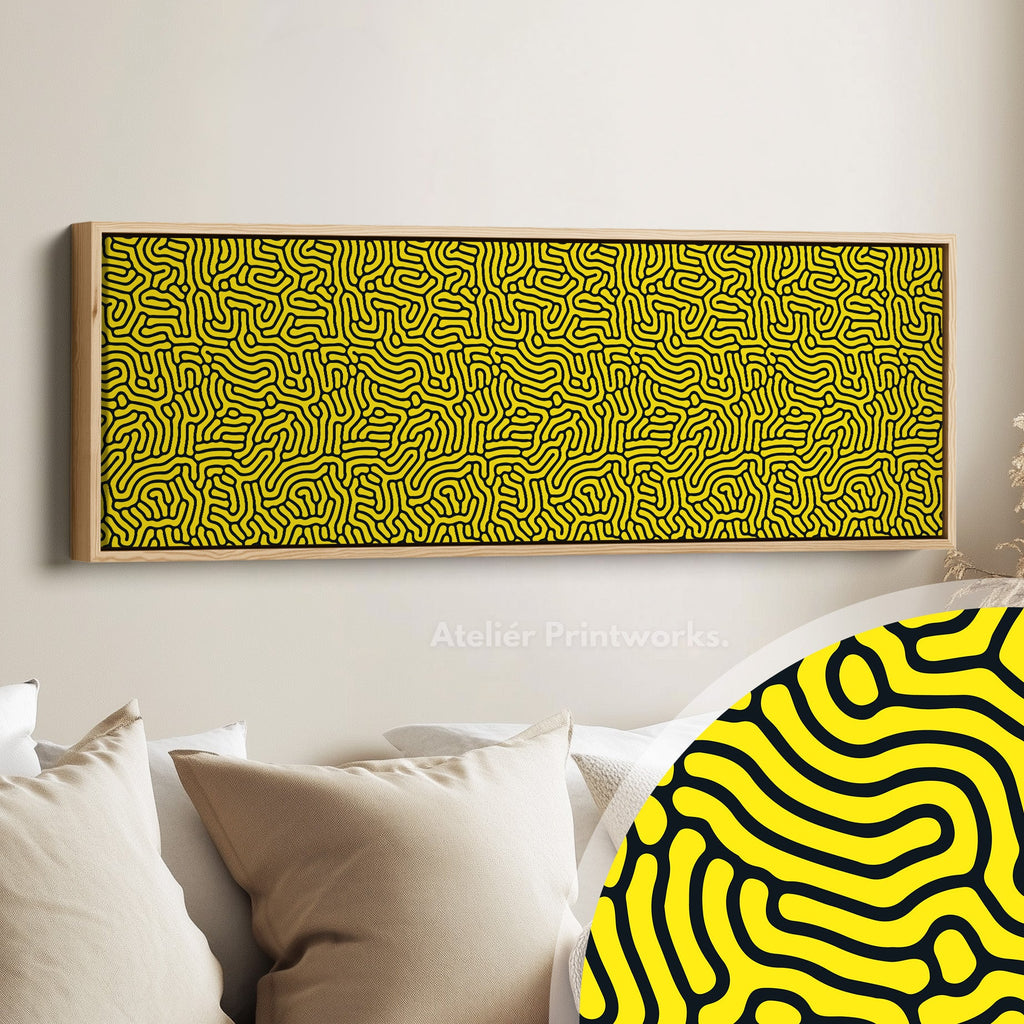 Yellow & Black Geometric Organic Pattern Long Wall Art