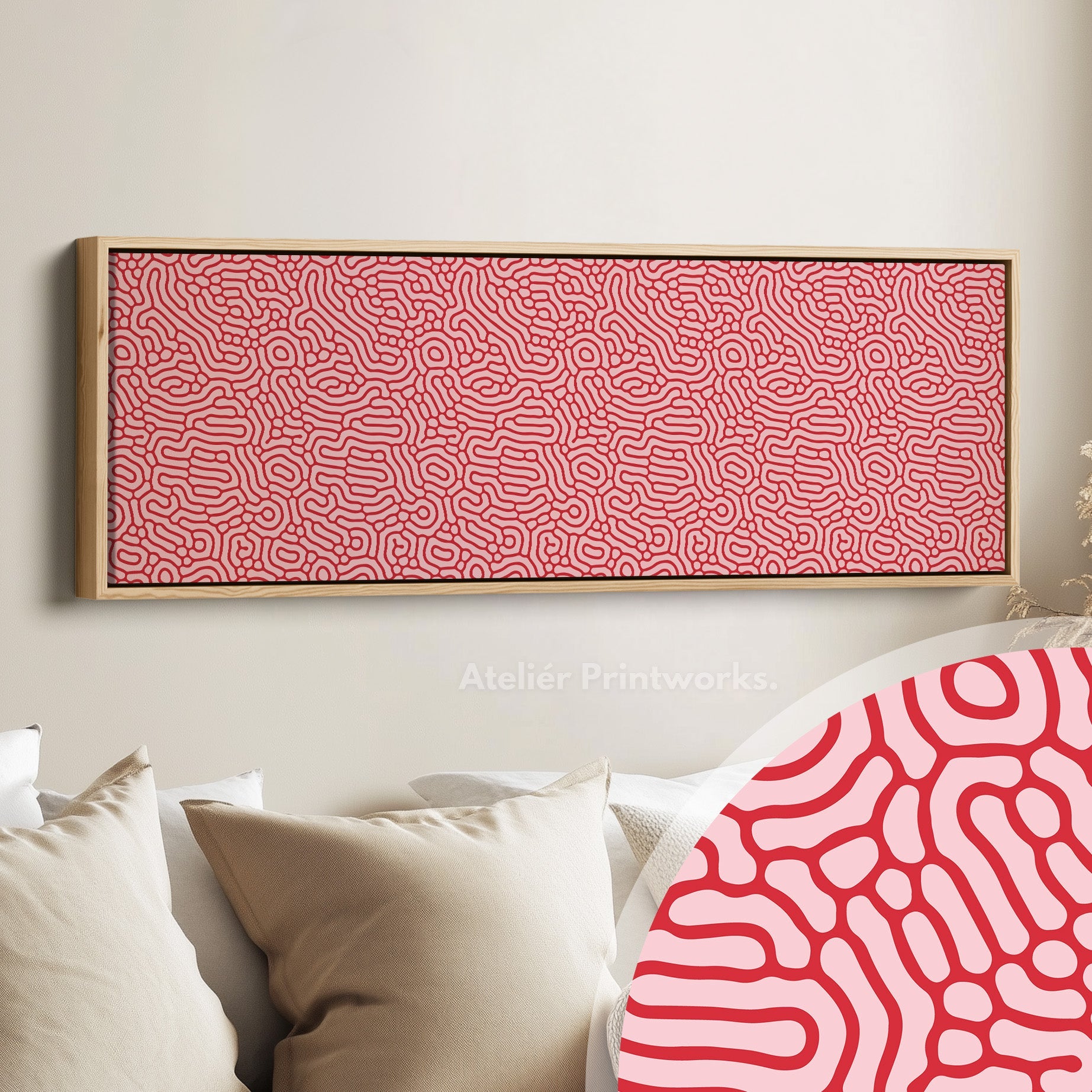 Red & Pink Organic Pattern Panoramic Long Wall Decor