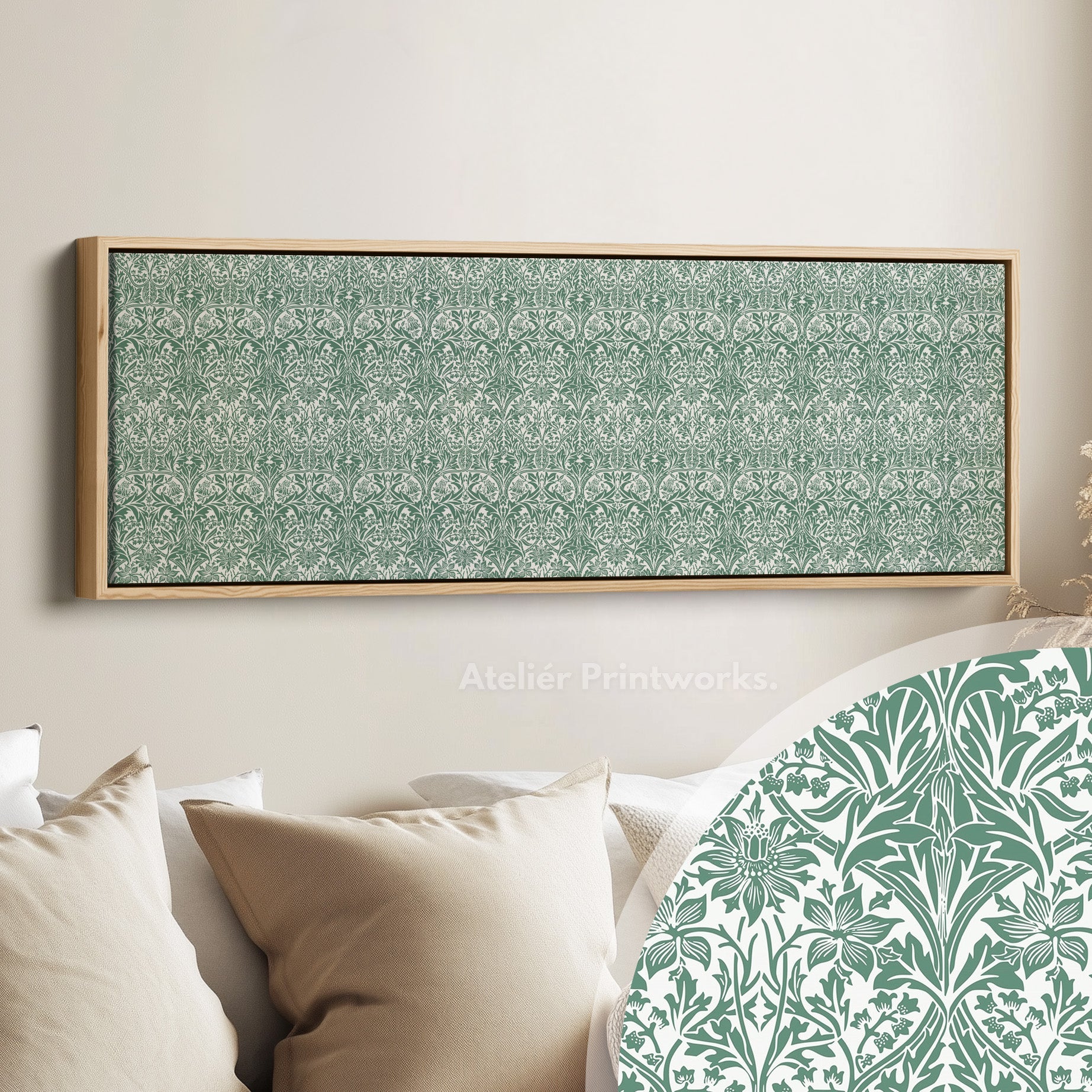 Panoramic Wall Art Green & White William Morris
