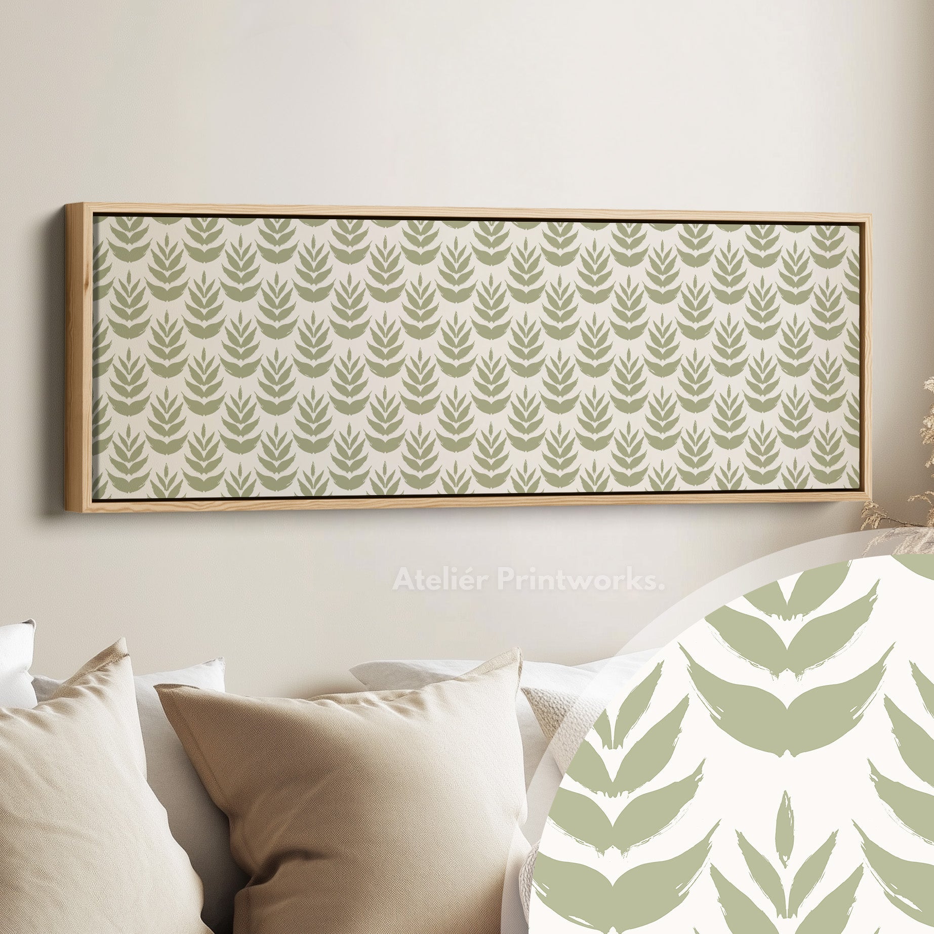 Long Narrow Wall Art Green Boho Leaves