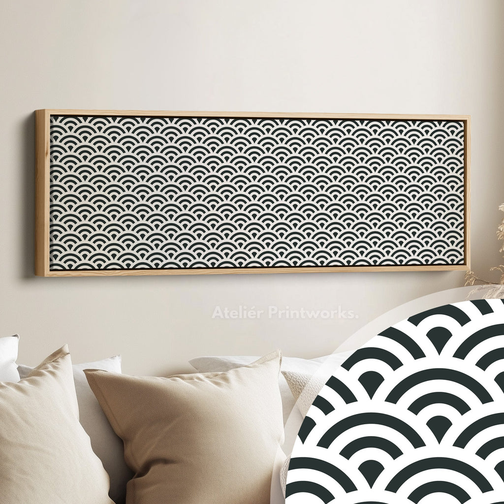 Horizontal Wall Art Black & White Japandi Waves