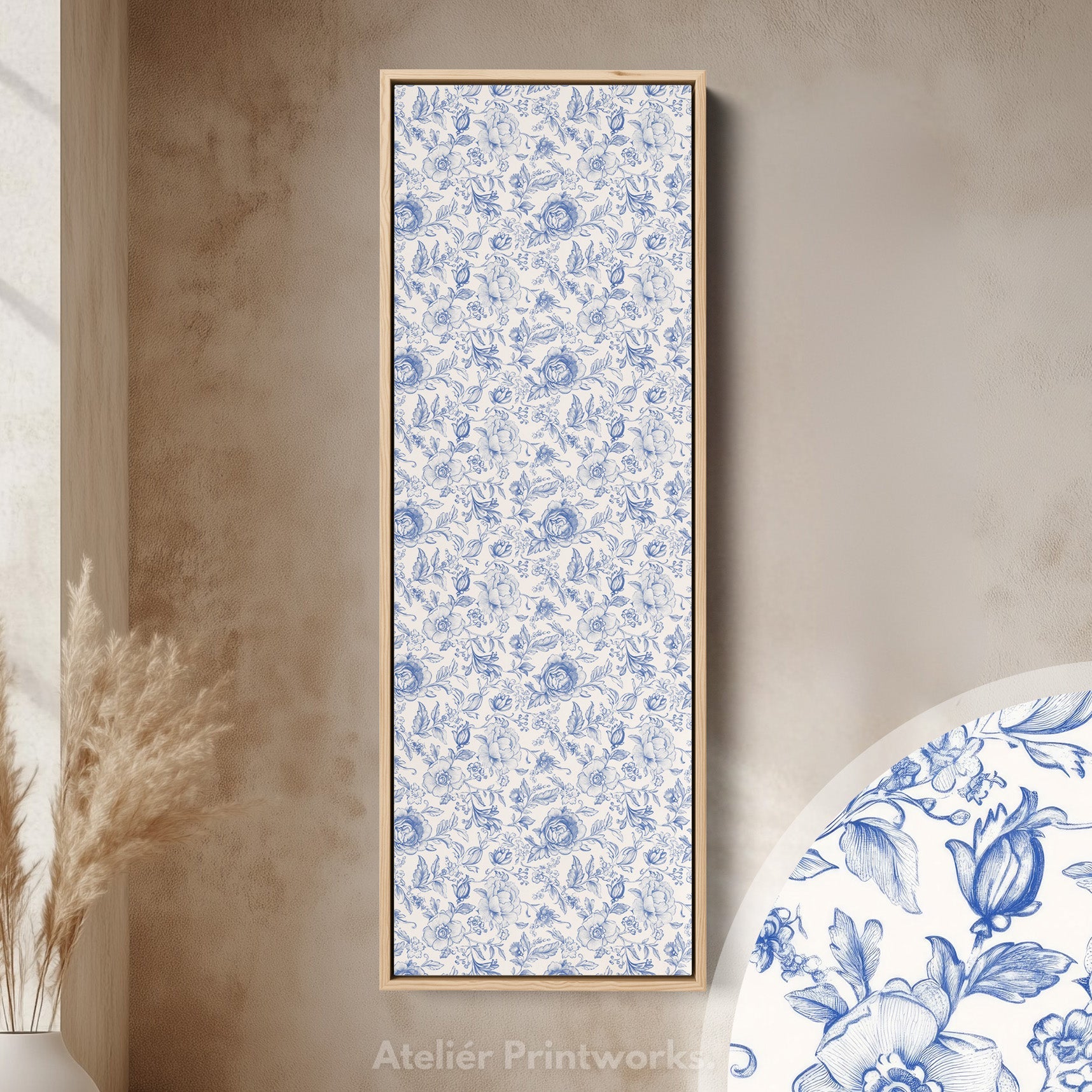 Cottagecore Vintage Blue & White Framed Floral Wall Art