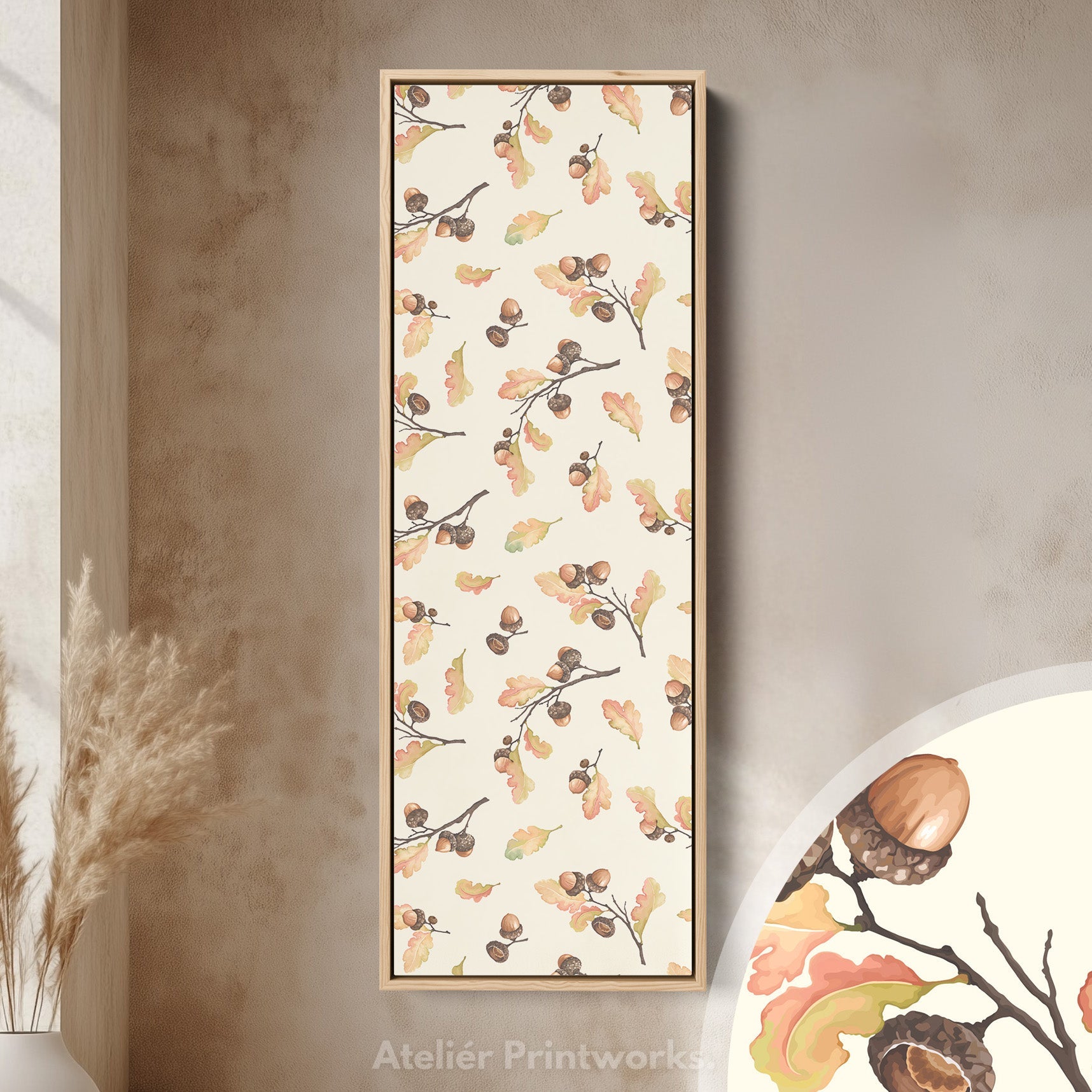 Acorn Illustration Long Vertical Framed Wall Decor