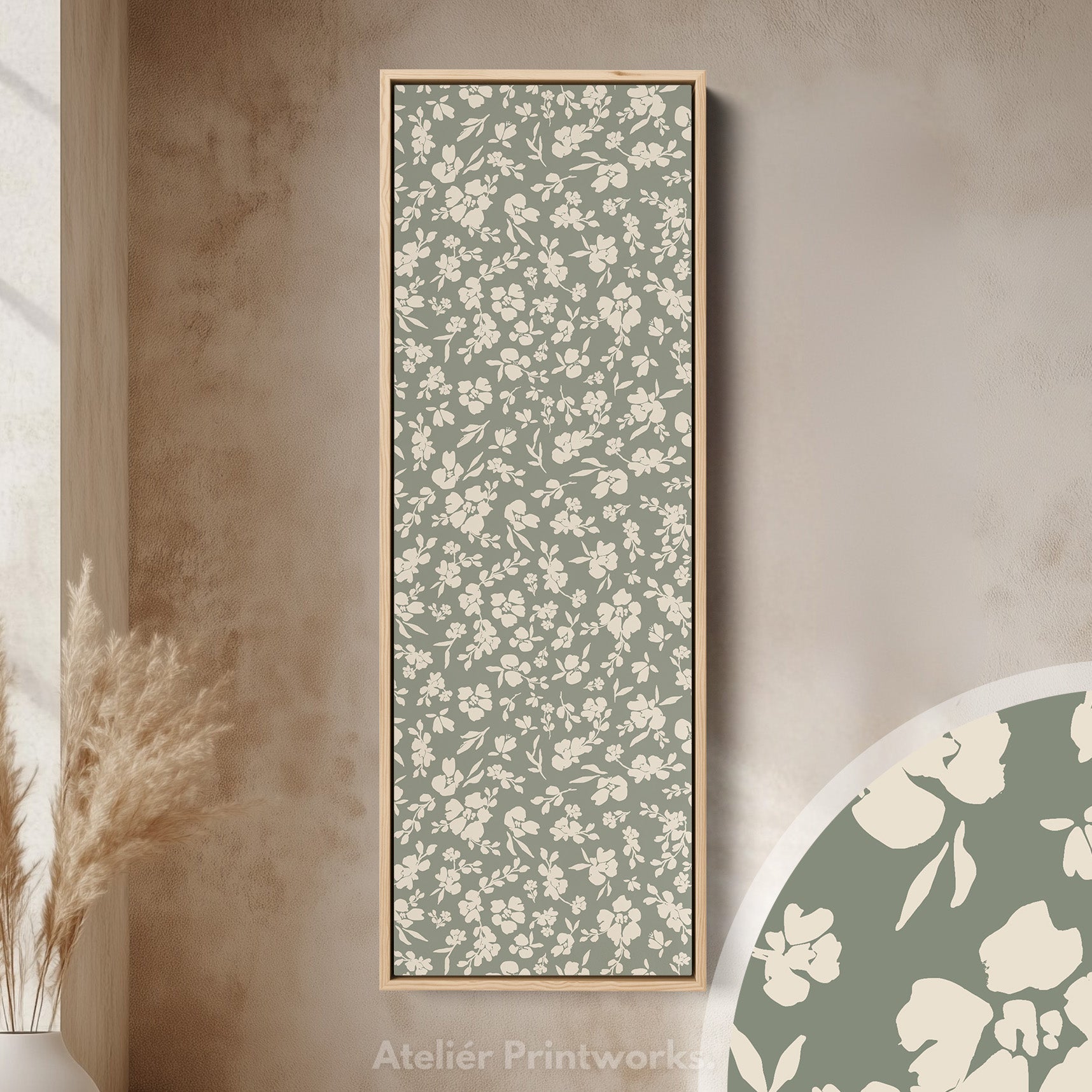 Vertical Long Wall Art Cottagecore Sage Green Floral Wall Art