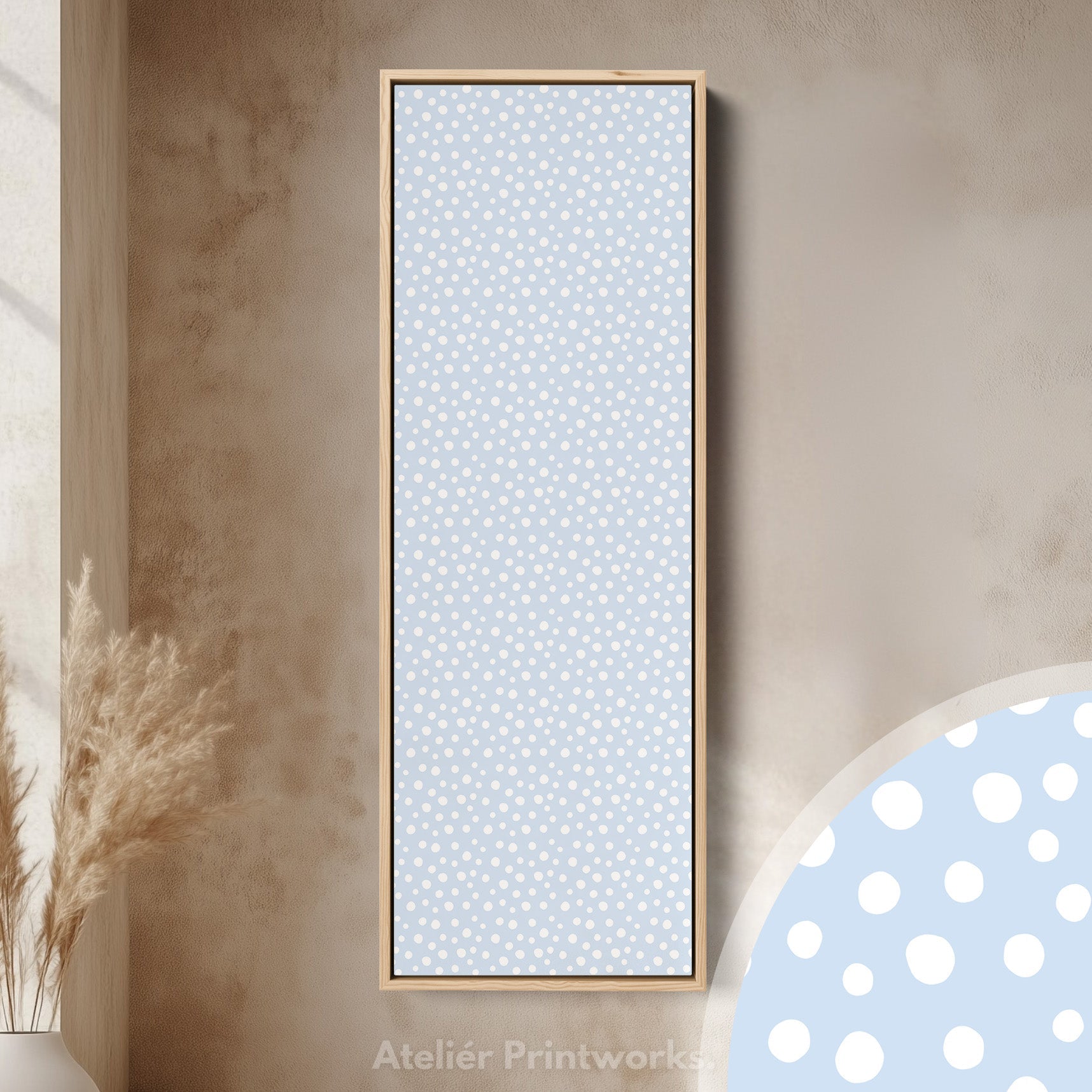 Vertical Long Wall Art Blue Polka Dot Wall Art