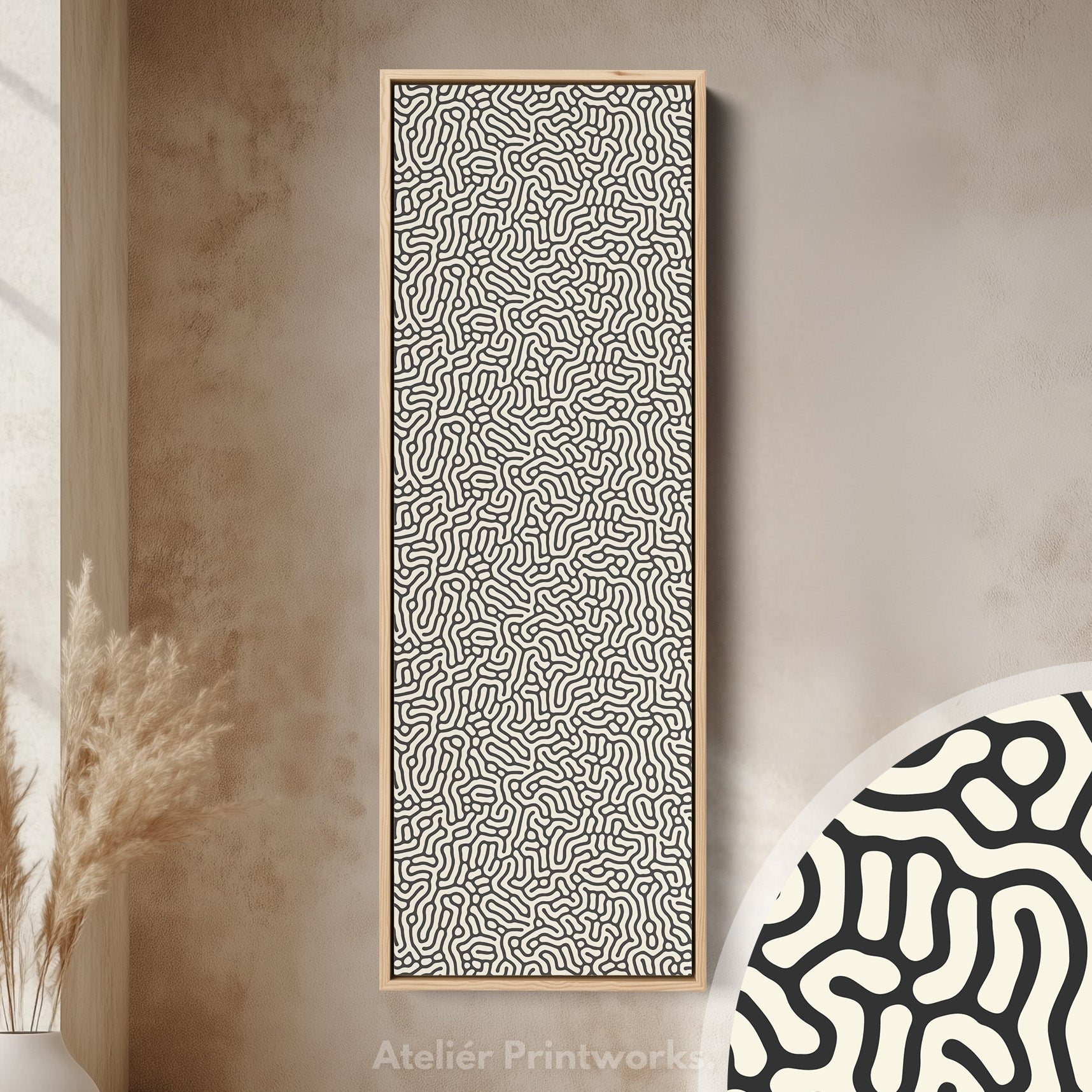 Vertical Long Wall Art Organic Black & Cream Pattern Wall Art