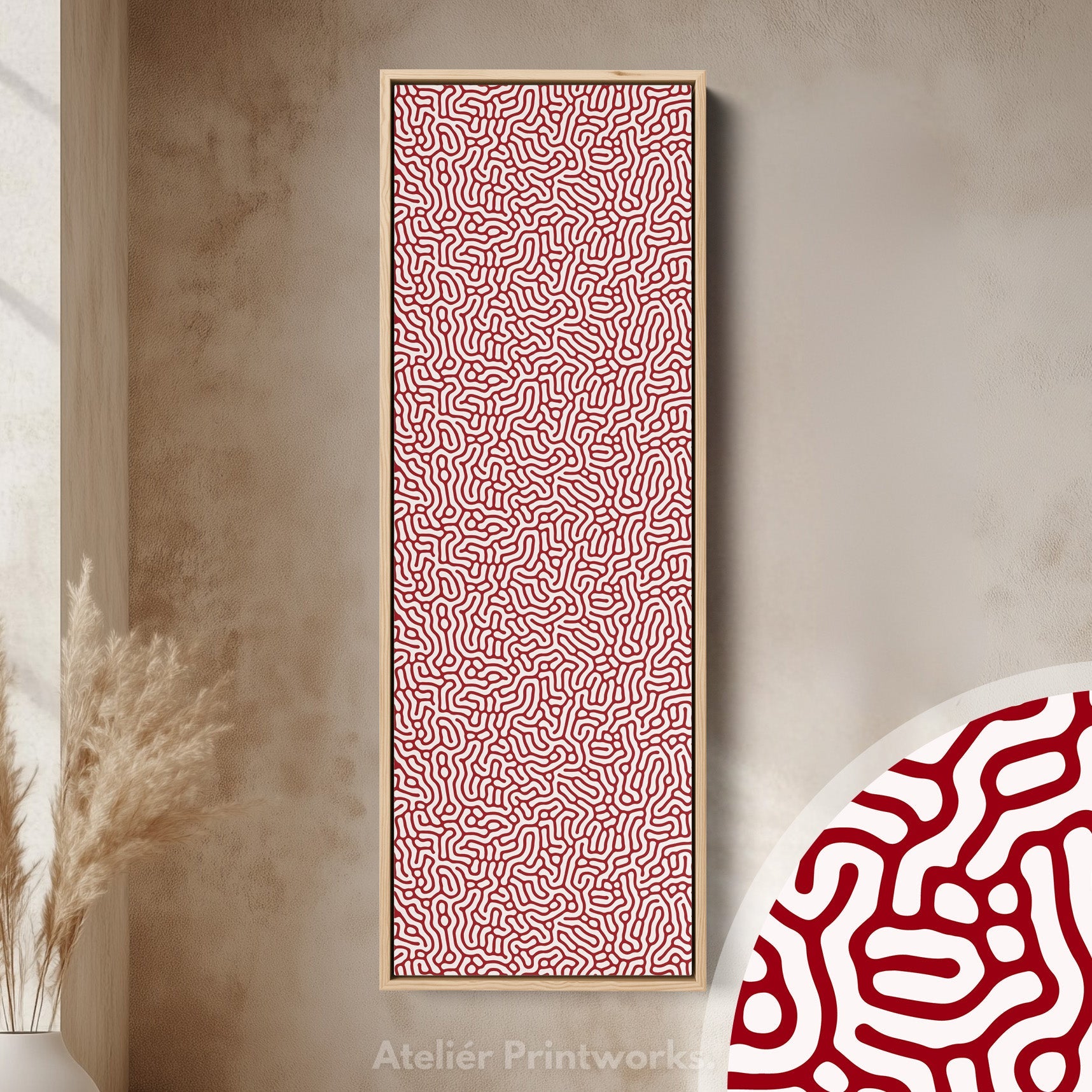 Vertical Long Wall Art Red & White Pattern