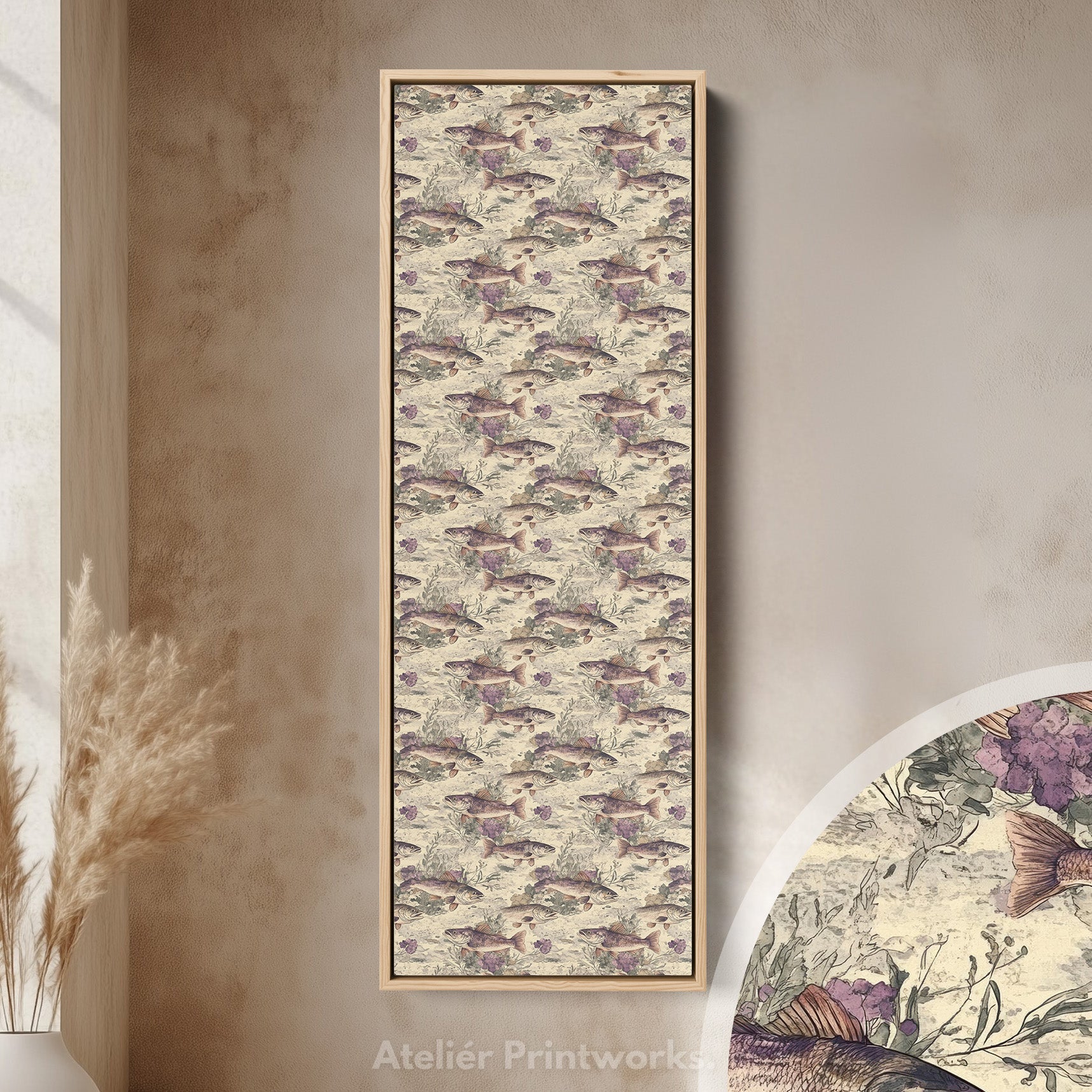Vintage Floral Fish Vertical Kitchen Long Wall Decor