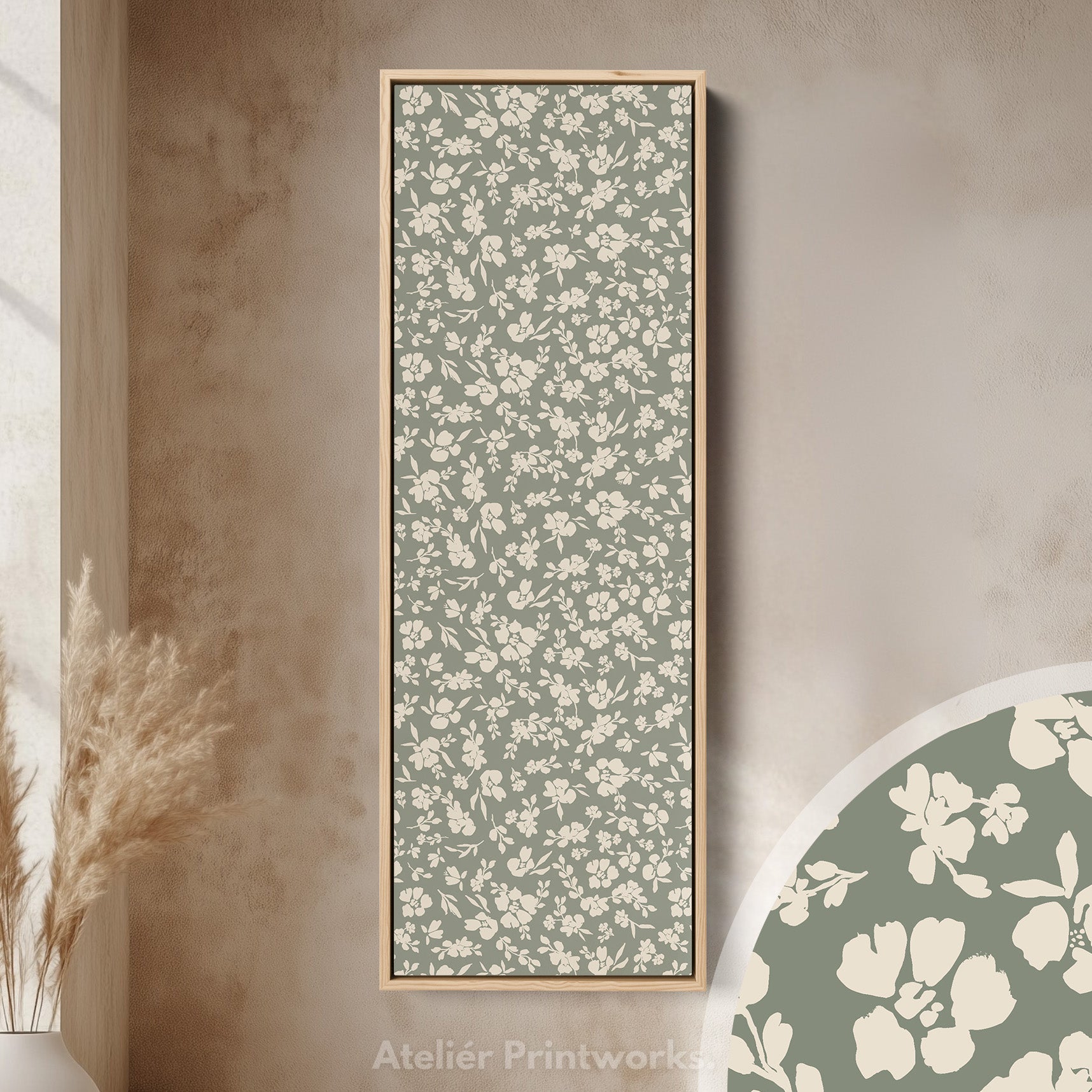 Vintage Cottagecore Long Narrow Green Wall Art