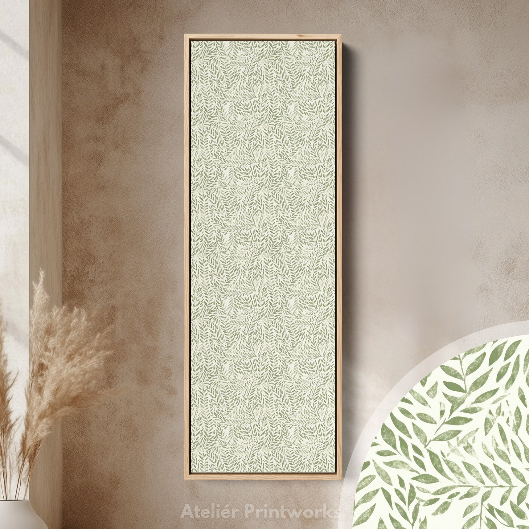 Long Vertical Wall Art Green Botanical Large Framed Canvas