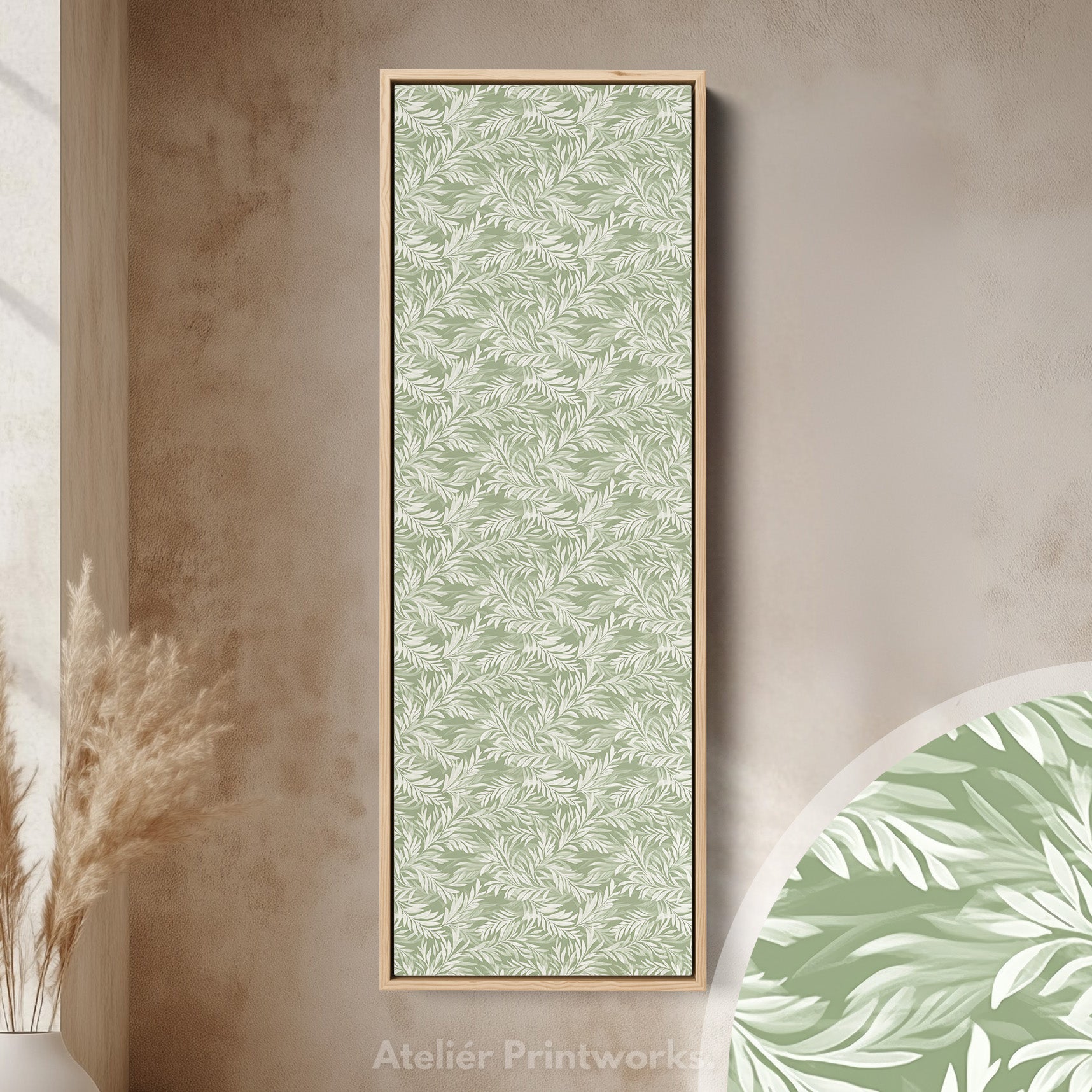 Long Cottagecore Vertical Wall Art Green Botanical Large Framed Canvas