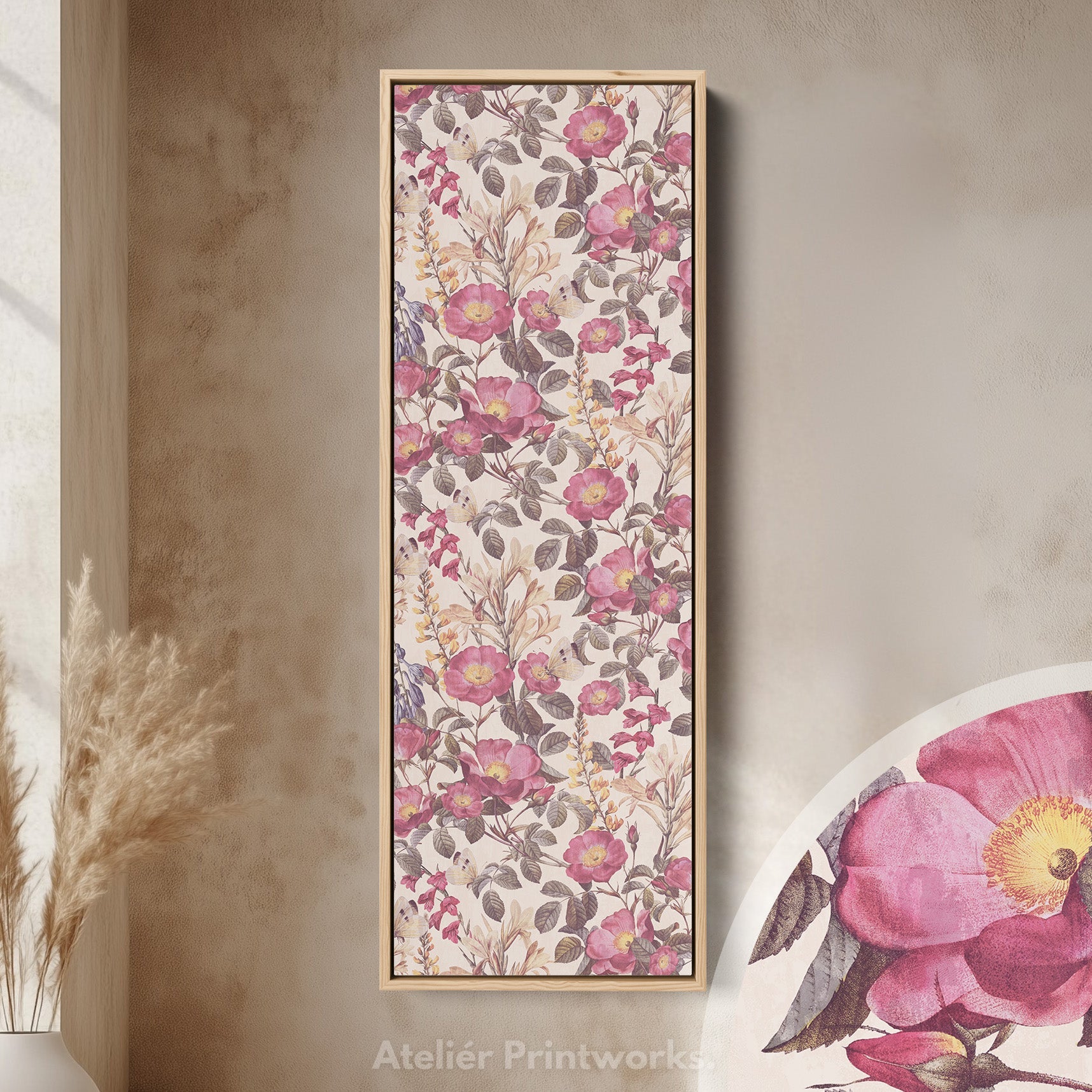 Tall Canvas Wall Art Pink Wildflowers Vertical Framed Canvas For Bedroom