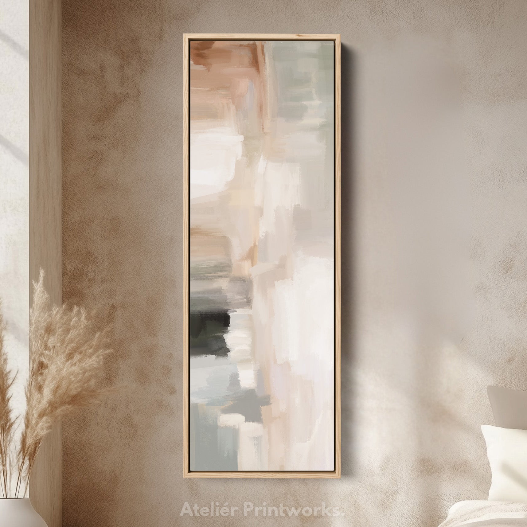 Long Narrow Neutral Abstract Vertical Wall Decor