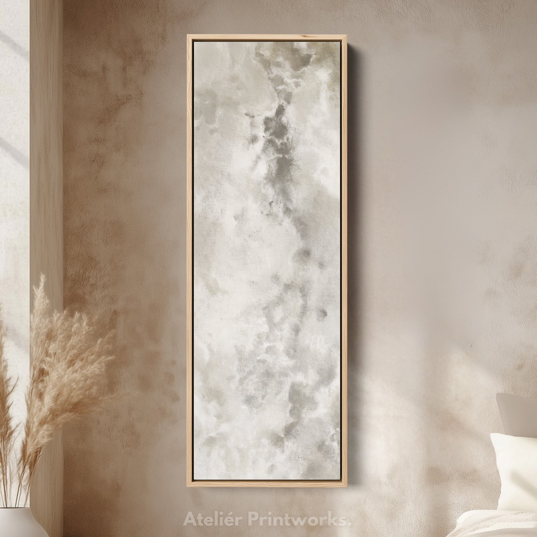 Large Long Narrow Canvas Wall Art - Beige & Grey