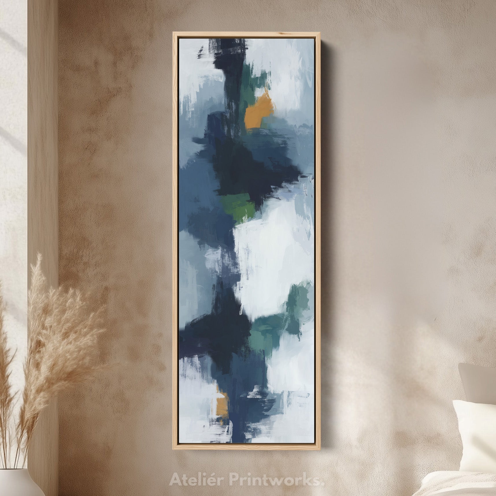 Vertical Wall Art Navy Green Long Vertical Canvas For Hallway