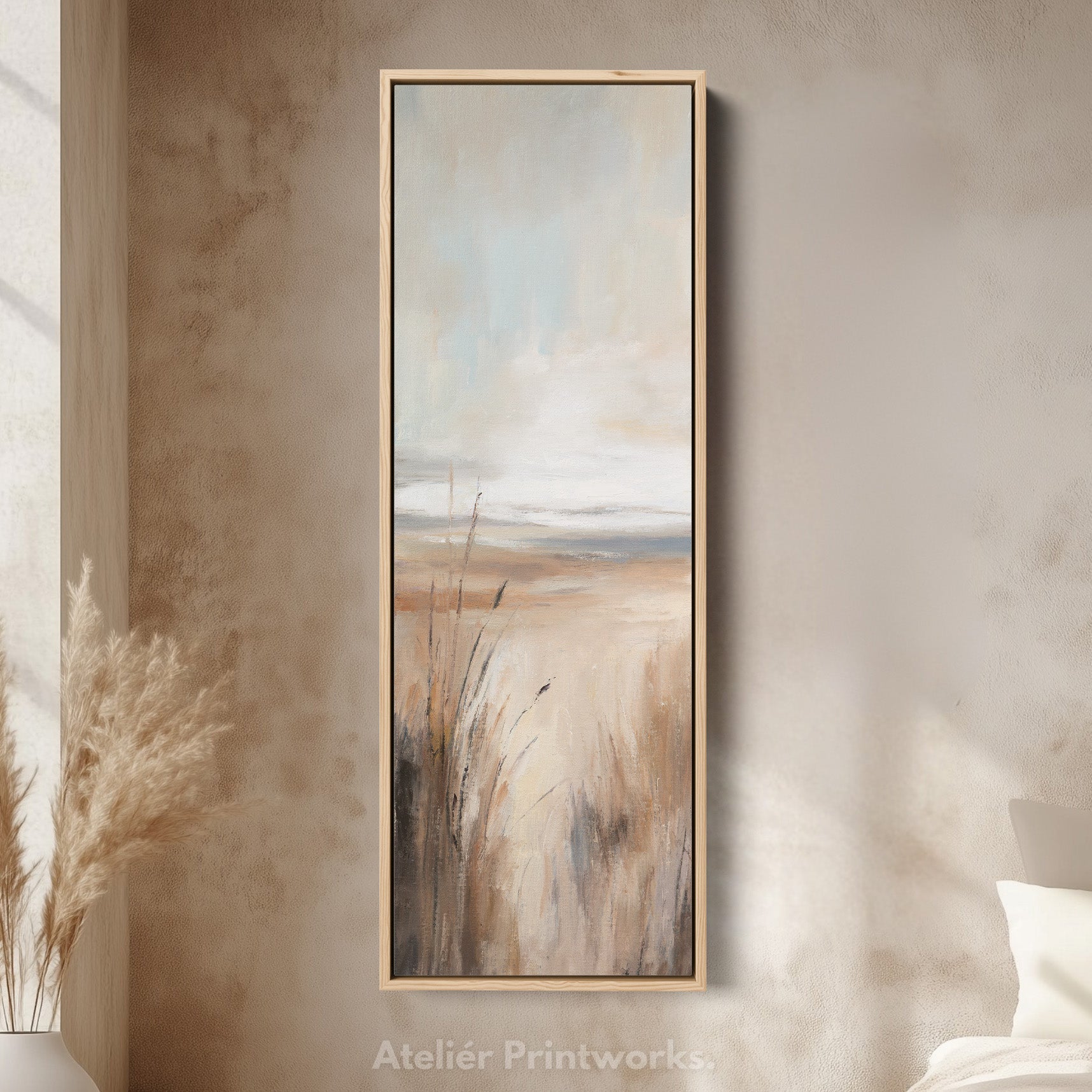Beige Abstract Large Canvas Wall Decor - Vertical Long Narrow Wall Art