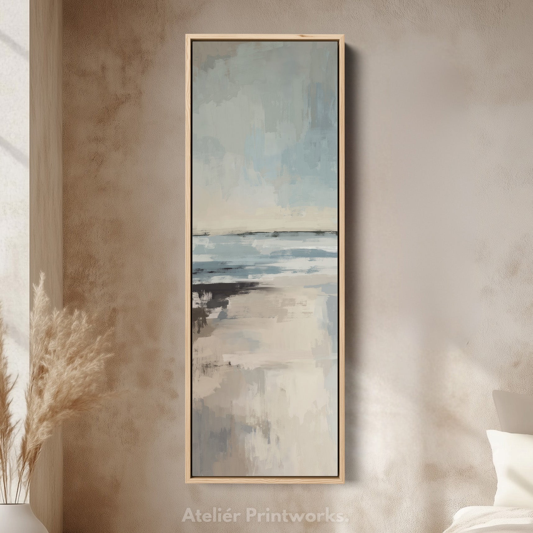 Tall Wall Art Coastal Beige And Blue Vertical Canvas For Bedroom