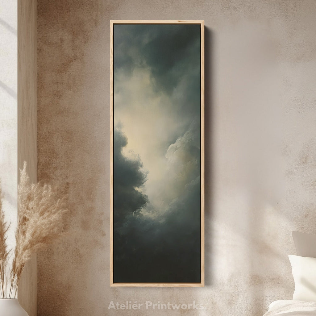 Large Canvas Dramatic Cloud Framed Wall Art Long Vertical Wall Decor