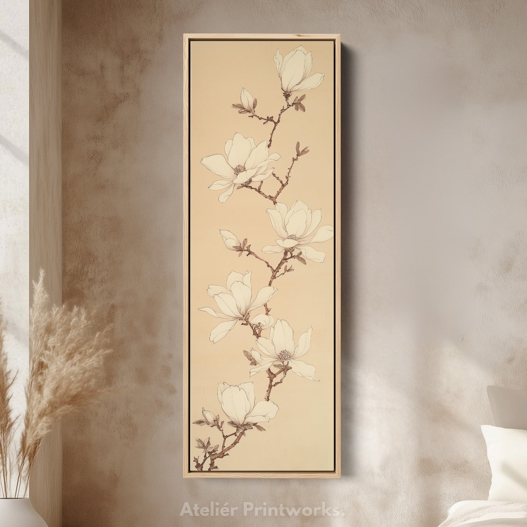 White Magnolia Long Narrow Vertical Wall Art Large Canvas Wall Decor