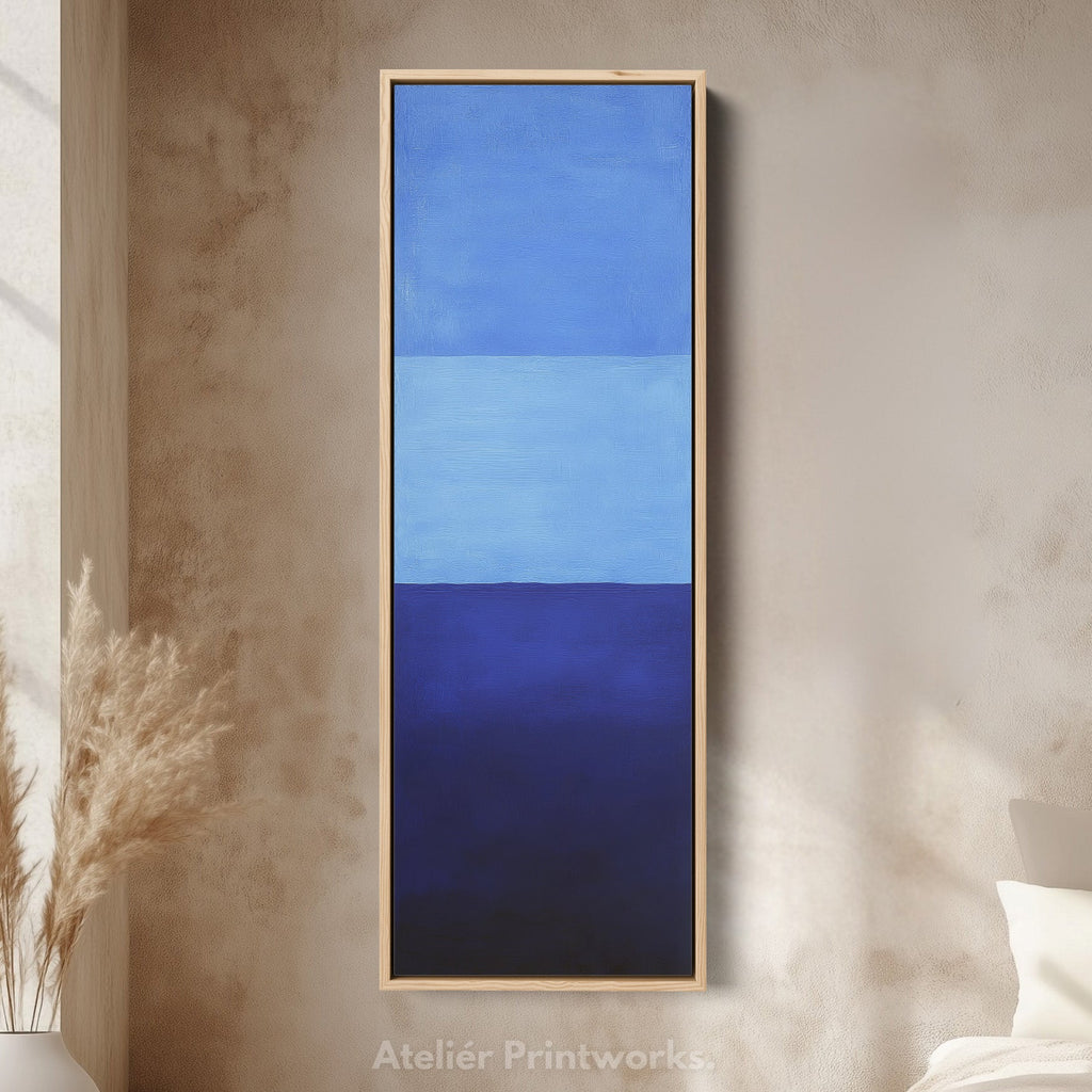 Minimalist Blue Living Room Decor Vertical Wall Art - Tall Long Narrow Vertical