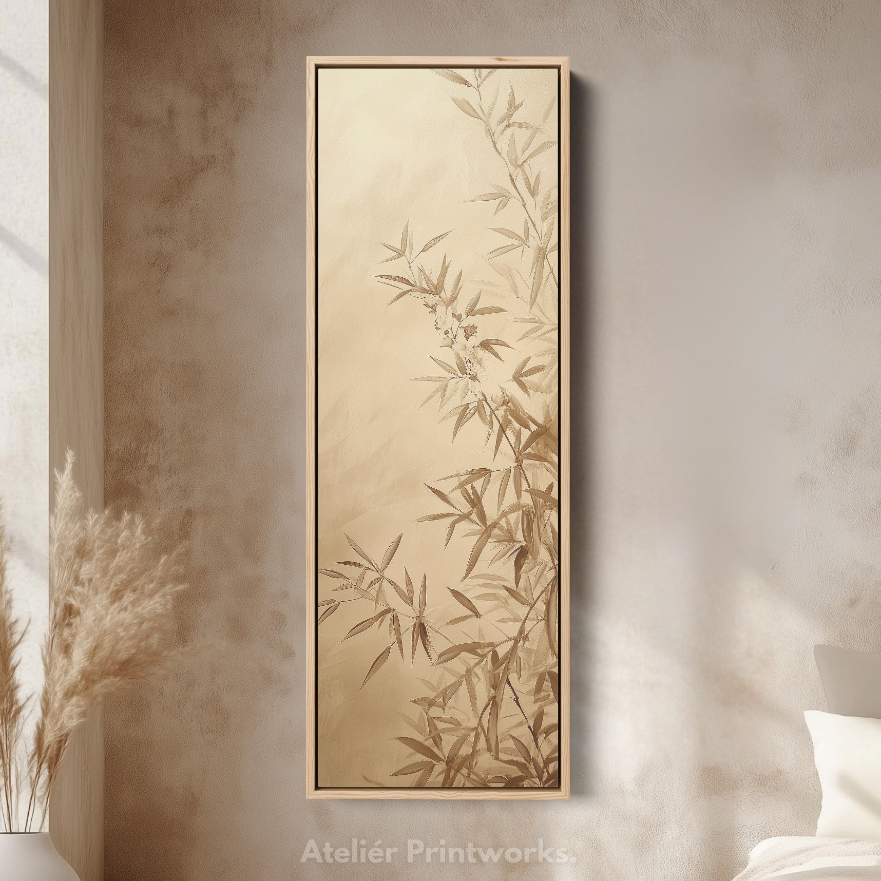 Bamboo Leaves Long Narrow Vertical Wall Art Large Canvas Decor