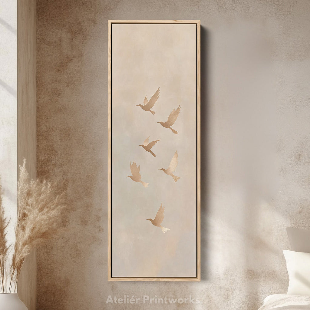 Beige & Gold Neutral Framed Canvas Wall Art For Living Room