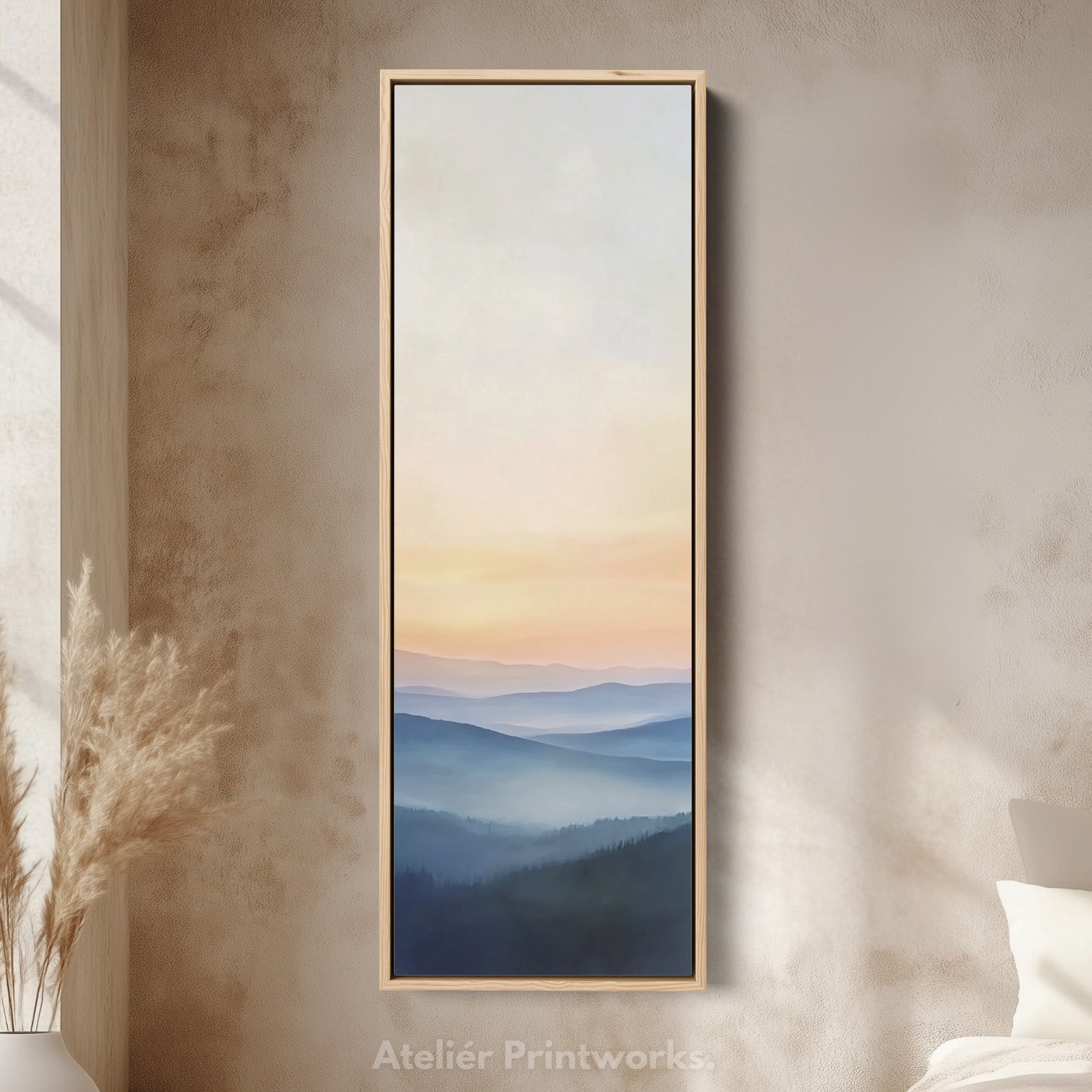Minimalist Sunrise Tall Skinny Wall Decor Framed Canvas