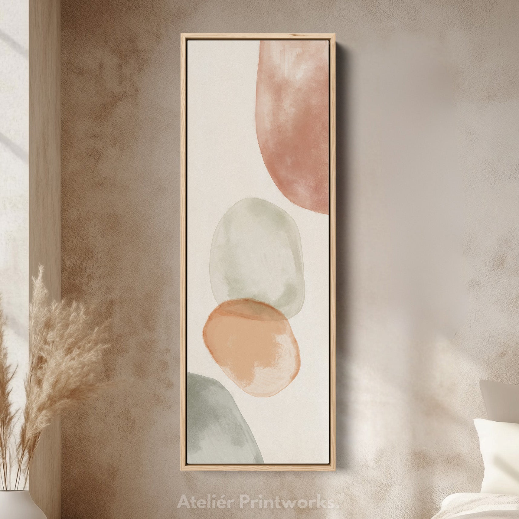 Vertical Beige Abstract Long Framed Canvas Decor