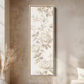 Vertical Beige Peonies Floral Long Framed Canvas Decor