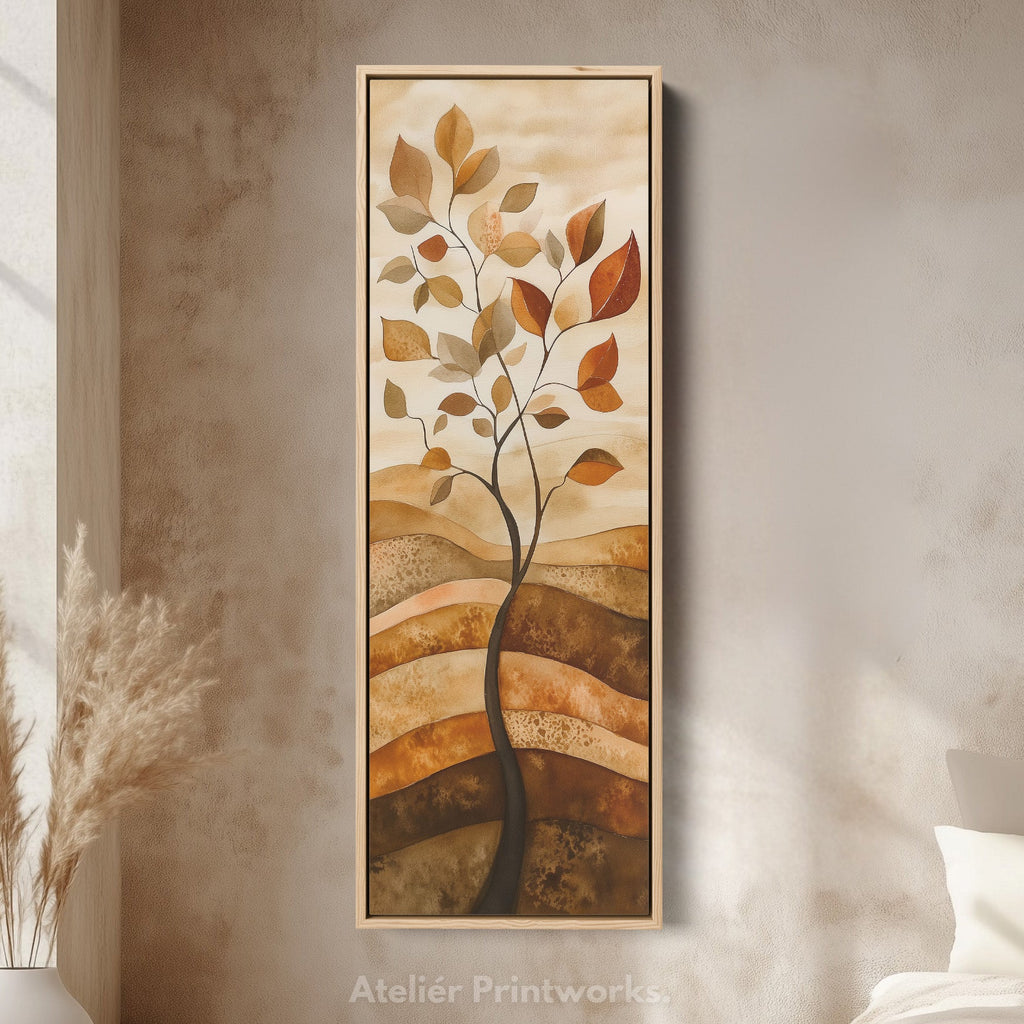 Vertical Abstract Tree Long Framed Canvas Decor