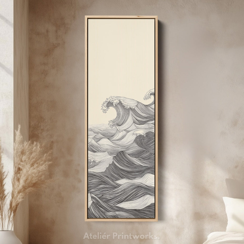 Vertical Abstract Ocean Wave Long Framed Canvas Decor