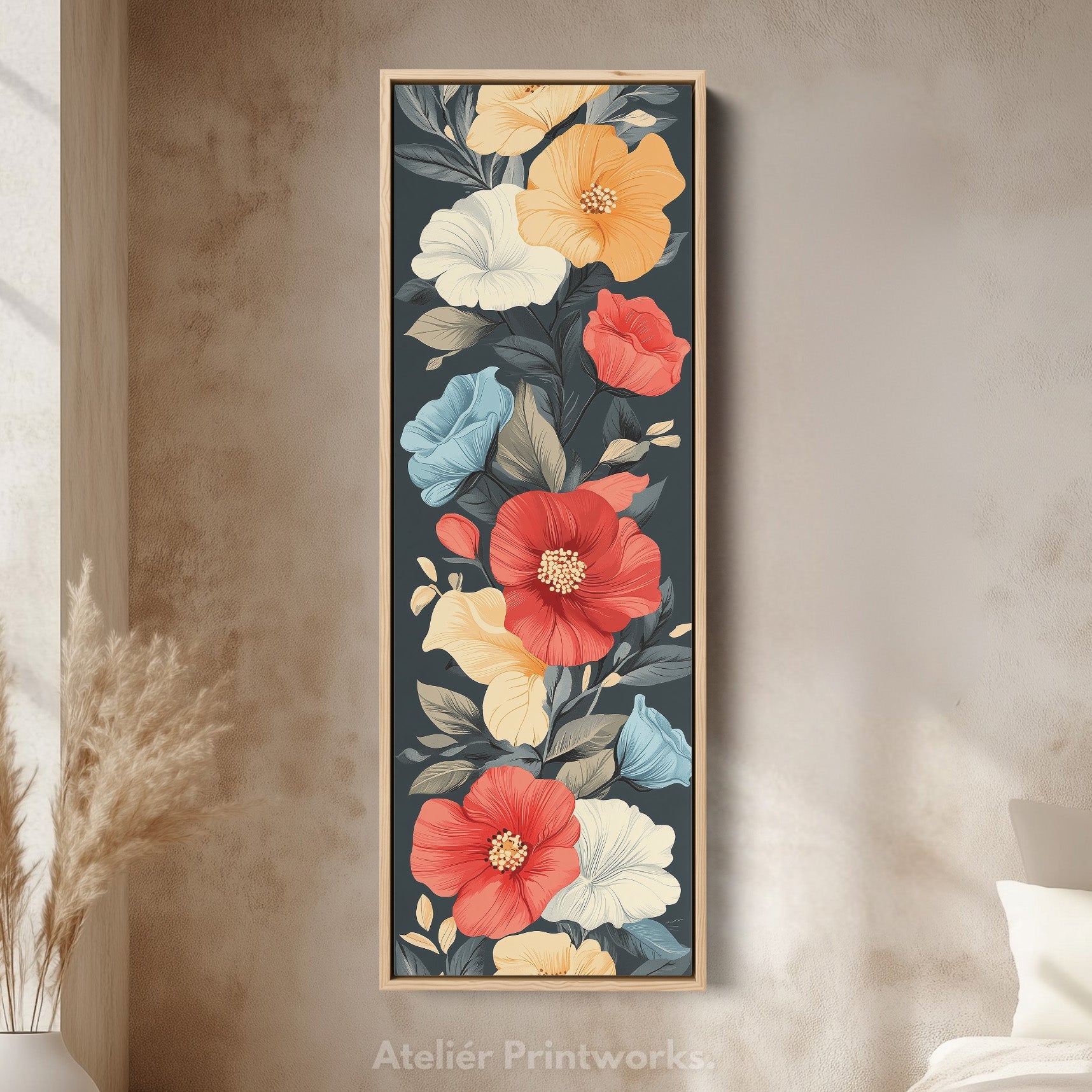 Red & Yellow Floral Long Vertical Wall Decor