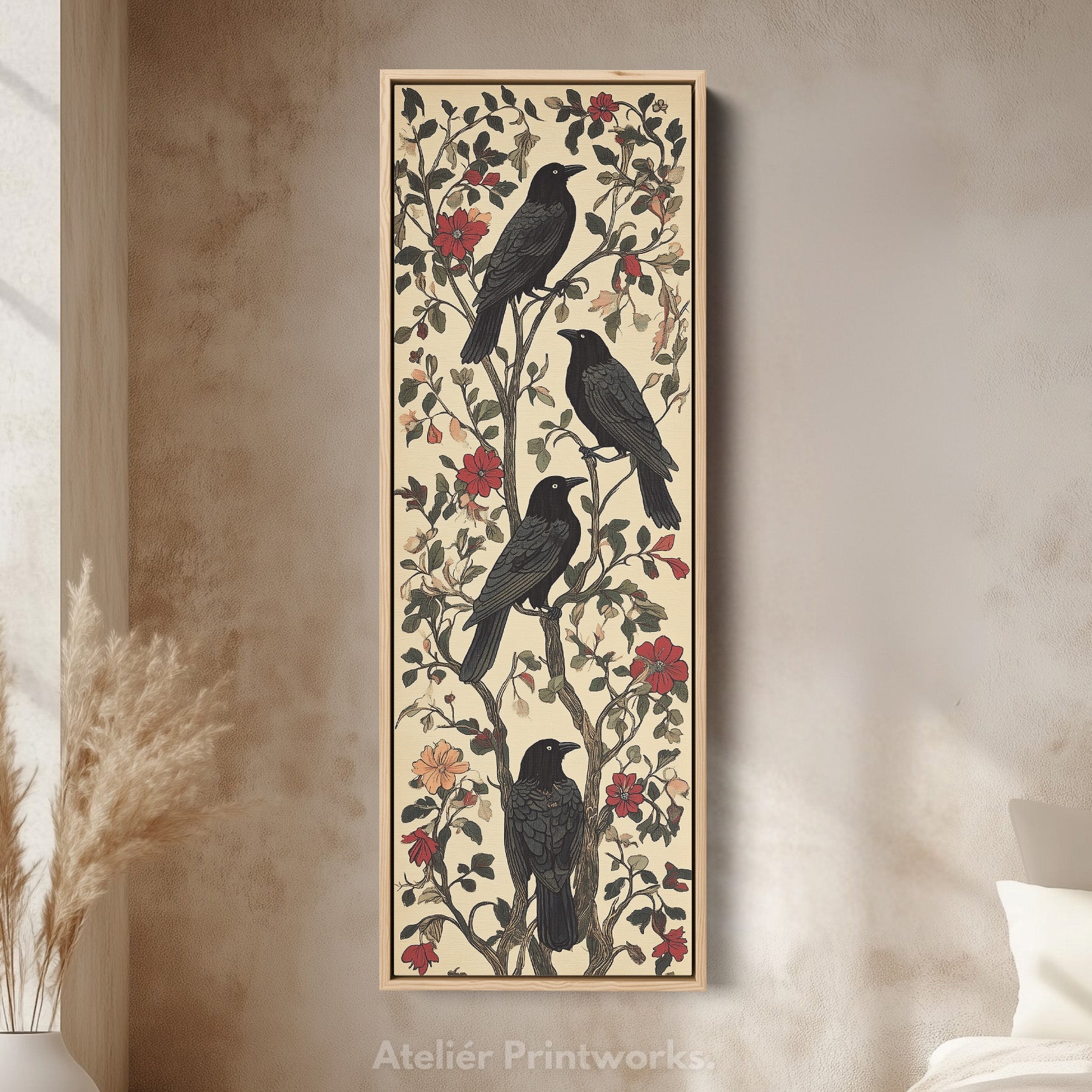 Black Ravens Vertical Long Wall Decor