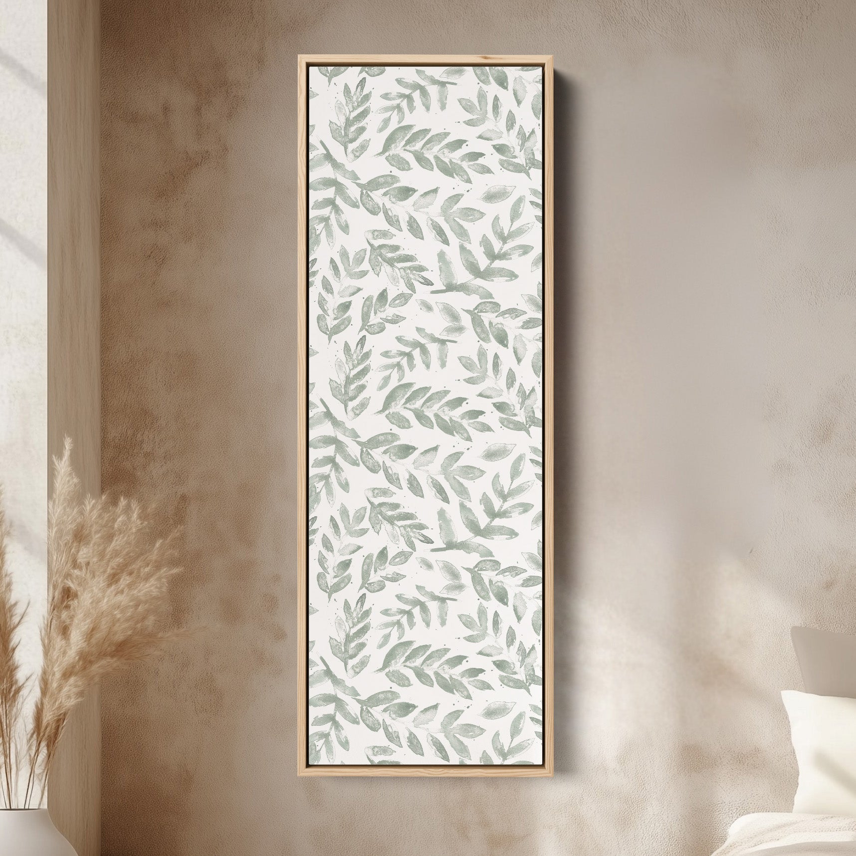 Vertical Wall Art Sage Botanical Leaves Tall Canvas For Bedroom