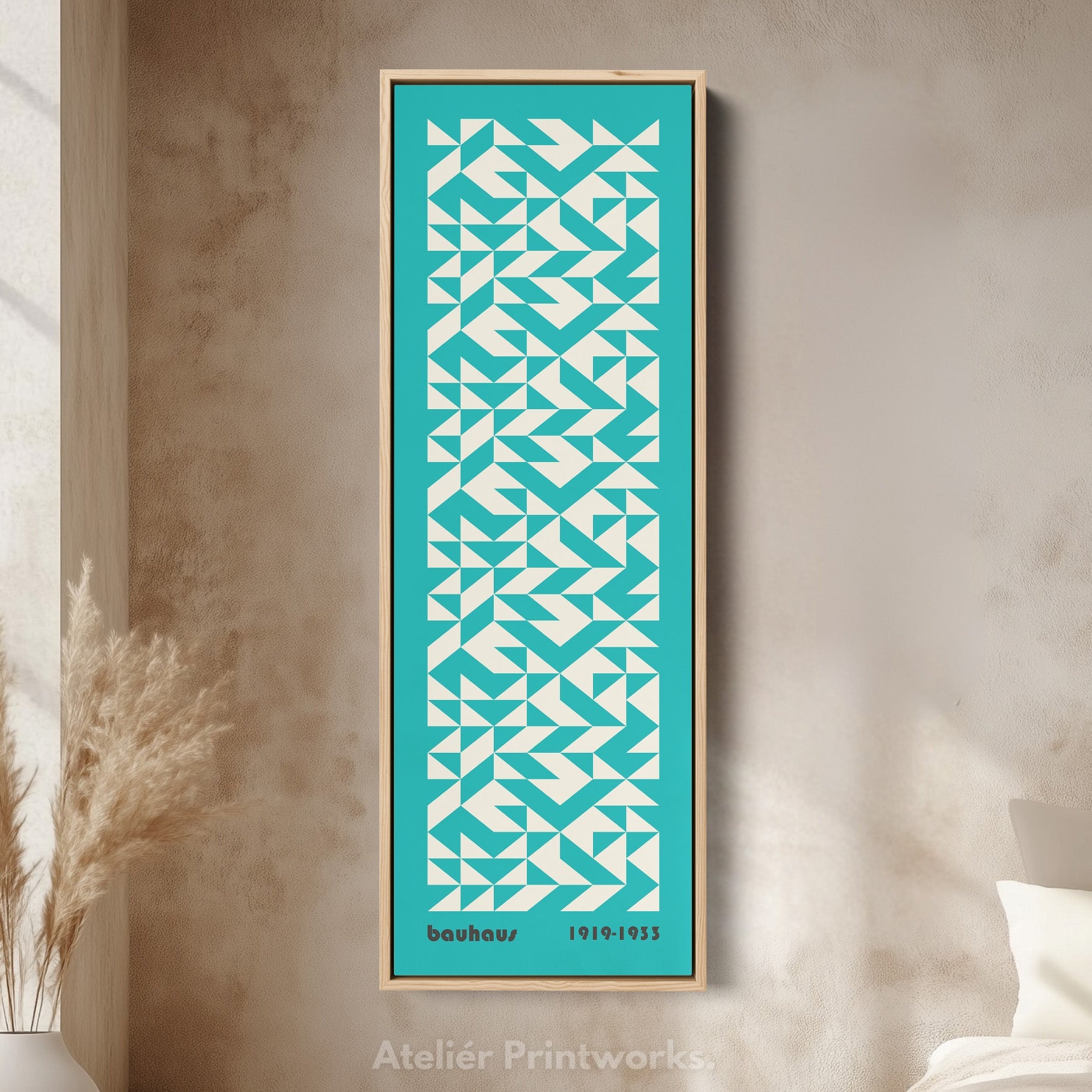 Blue Mid Century Bauhaus Vertical Long Canvas Wall Art