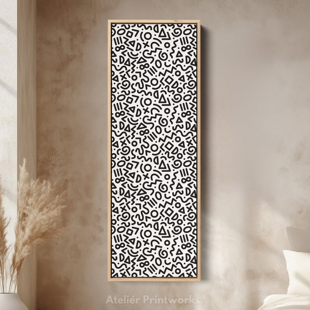 Memphis Retro Geometric Vertical Framed Canvas Wall Art for Bedroom or Living Room